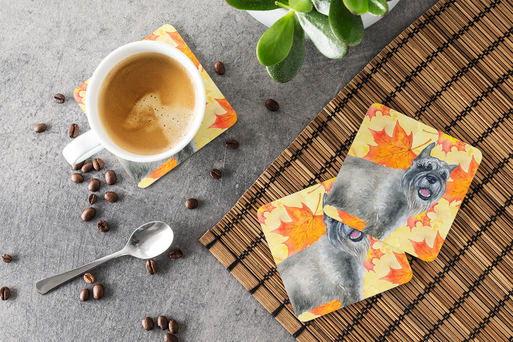 Schnauzer Fall Foam Coasters Set of 4 Cup Coasters for Indoor Outdoor, Tabletop Protection, Anti Slip, Mouse pad Material