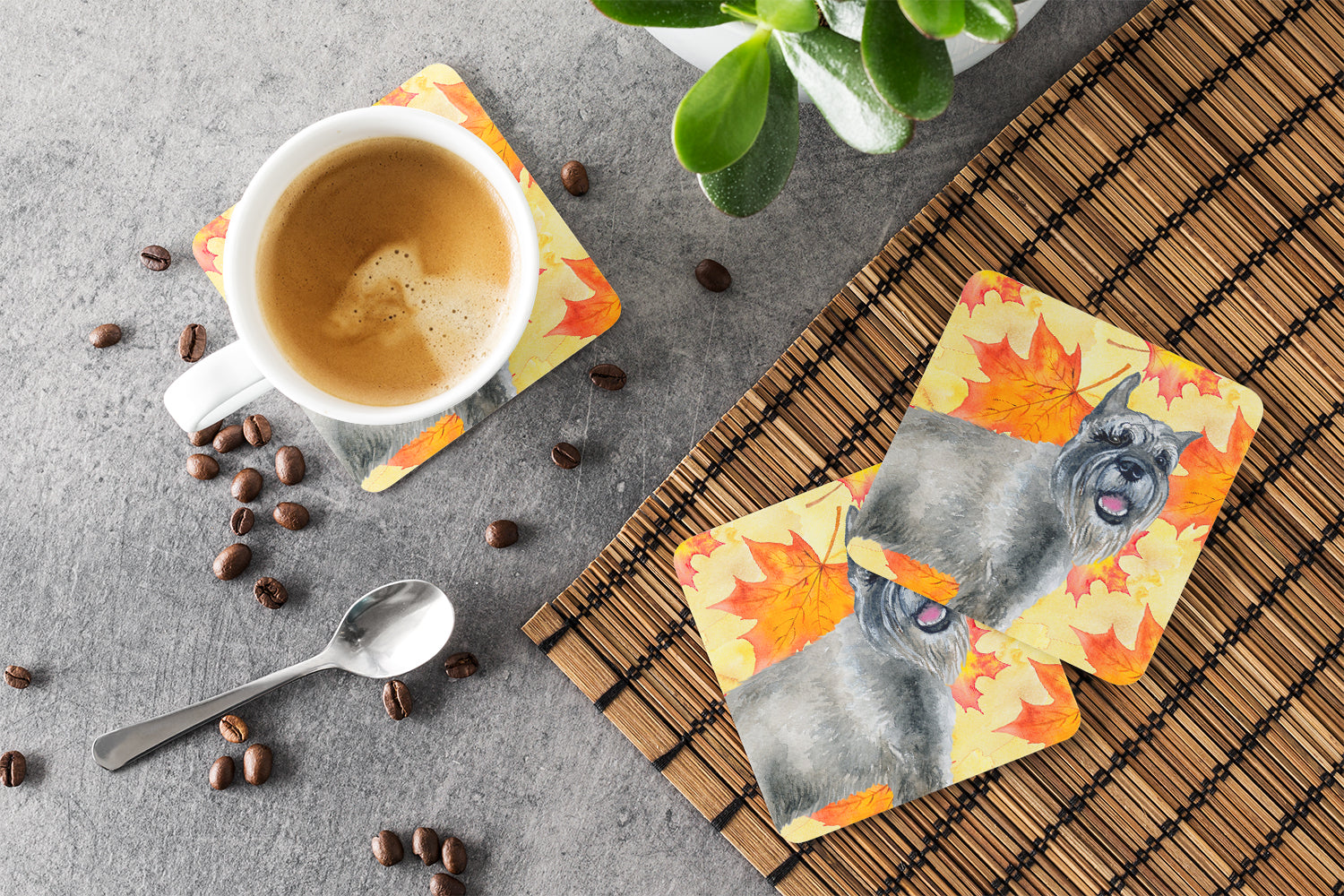 Schnauzer Fall Foam Coasters Set of 4 Cup Coasters for Indoor Outdoor, Tabletop Protection, Anti Slip, Mouse pad Material