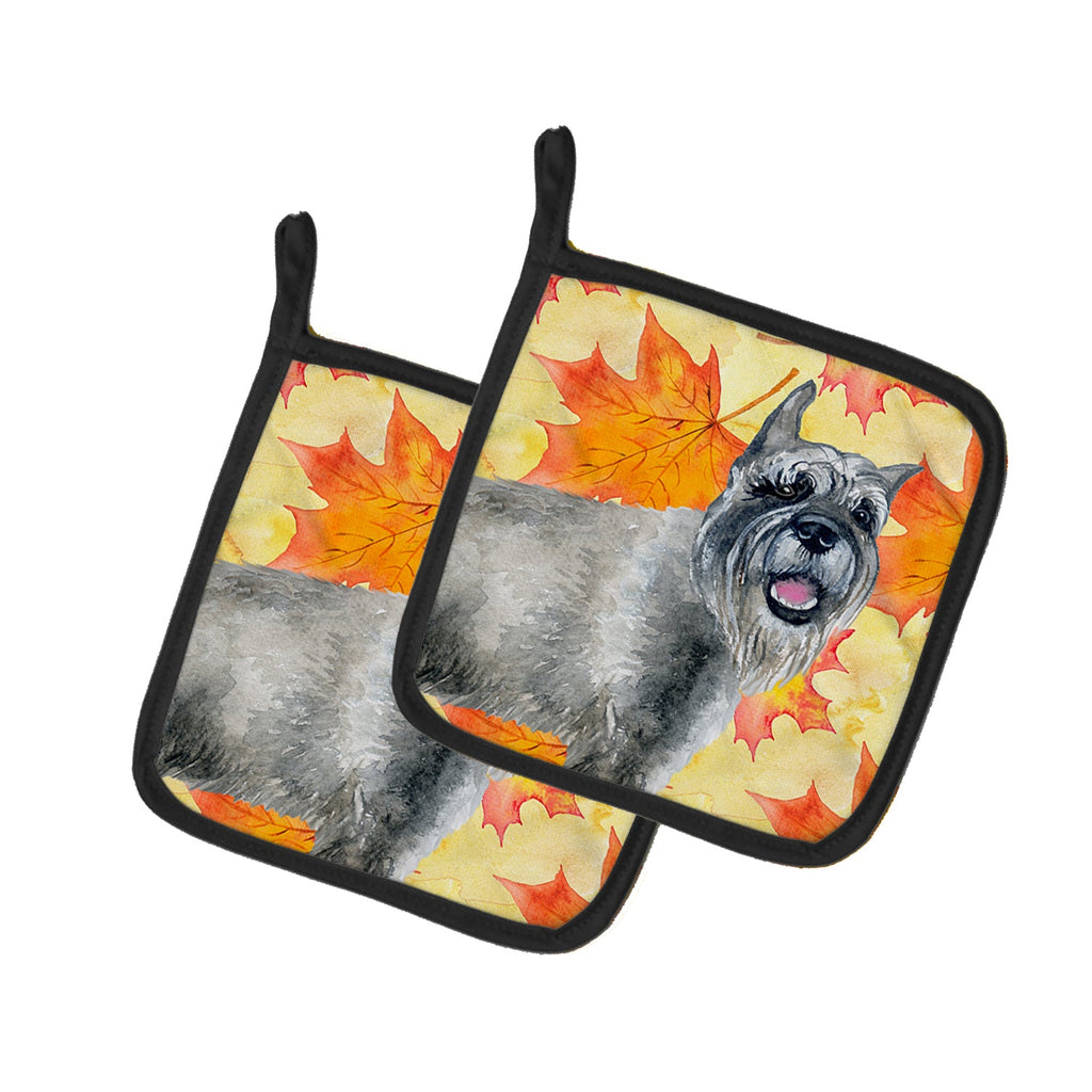 Schnauzer Fall Pot Holder Set of 2 Heat Resistant Quilted Hot Pads 7.5 x 7.5 Inch, Insulated Kitchen Trivets for Cooking & Baking