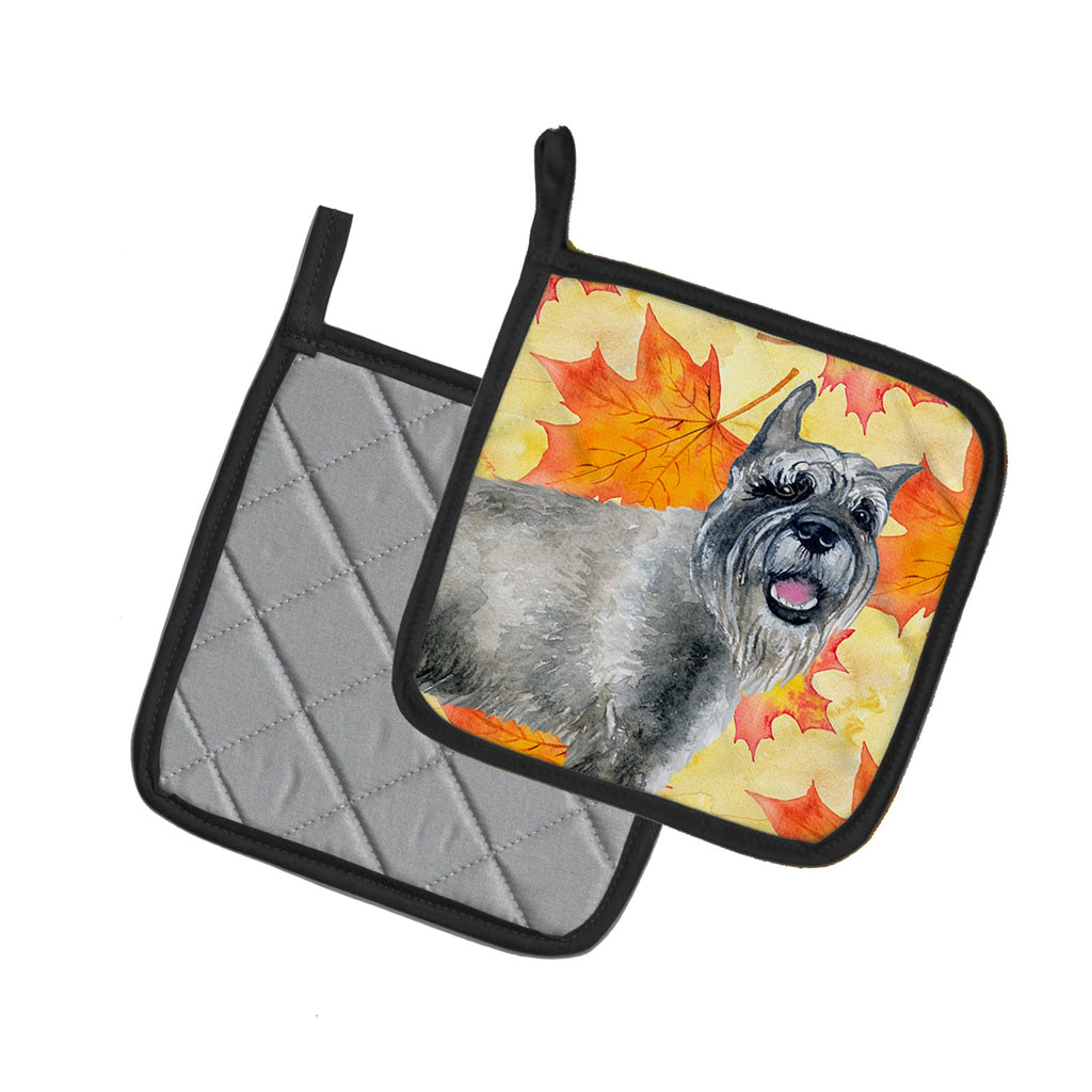 Schnauzer Fall Pot Holder Set of 2 Heat Resistant Quilted Hot Pads 7.5 x 7.5 Inch, Insulated Kitchen Trivets for Cooking & Baking