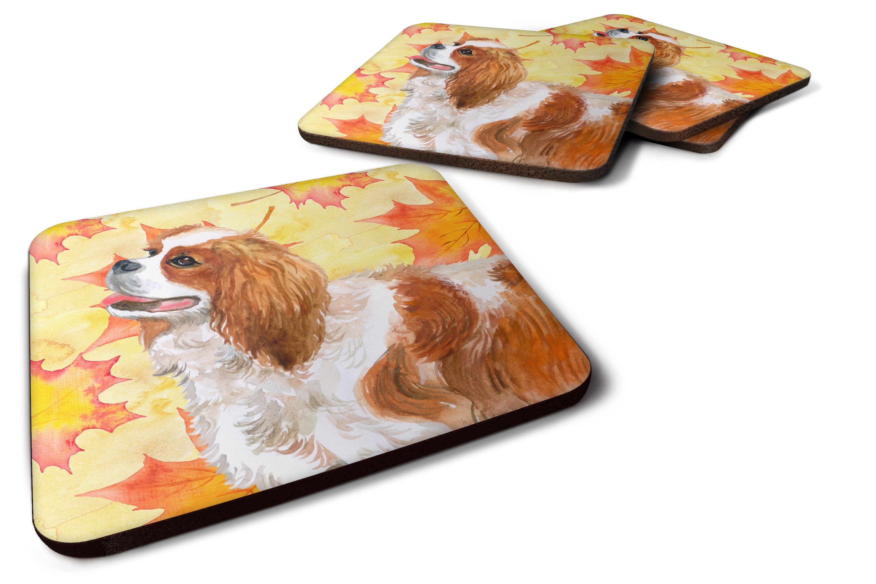 Cavalier Spaniel Fall Foam Coasters Set of 4 Cup Coasters for Indoor Outdoor, Tabletop Protection, Anti Slip, Mouse pad Material