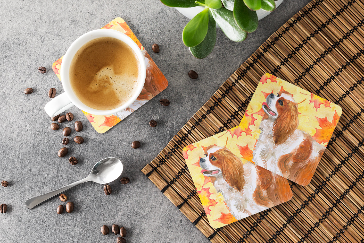 Cavalier Spaniel Fall Foam Coasters Set of 4 Cup Coasters for Indoor Outdoor, Tabletop Protection, Anti Slip, Mouse pad Material