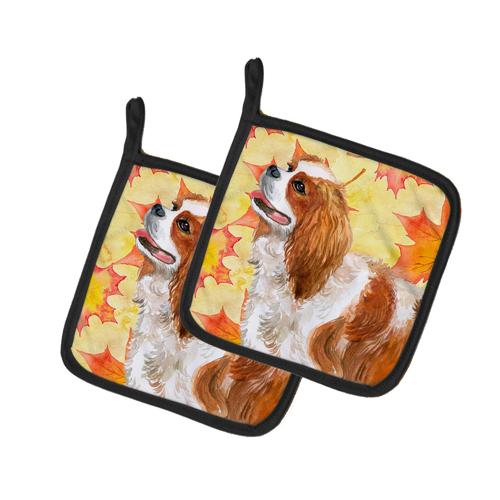 Cavalier Spaniel Fall Pot Holder Set of 2 Heat Resistant Quilted Hot Pads 7.5 x 7.5 Inch, Insulated Kitchen Trivets for Cooking & Baking