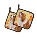 Cavalier Spaniel Fall Pot Holder Set of 2 Heat Resistant Quilted Hot Pads 7.5 x 7.5 Inch, Insulated Kitchen Trivets for Cooking & Baking