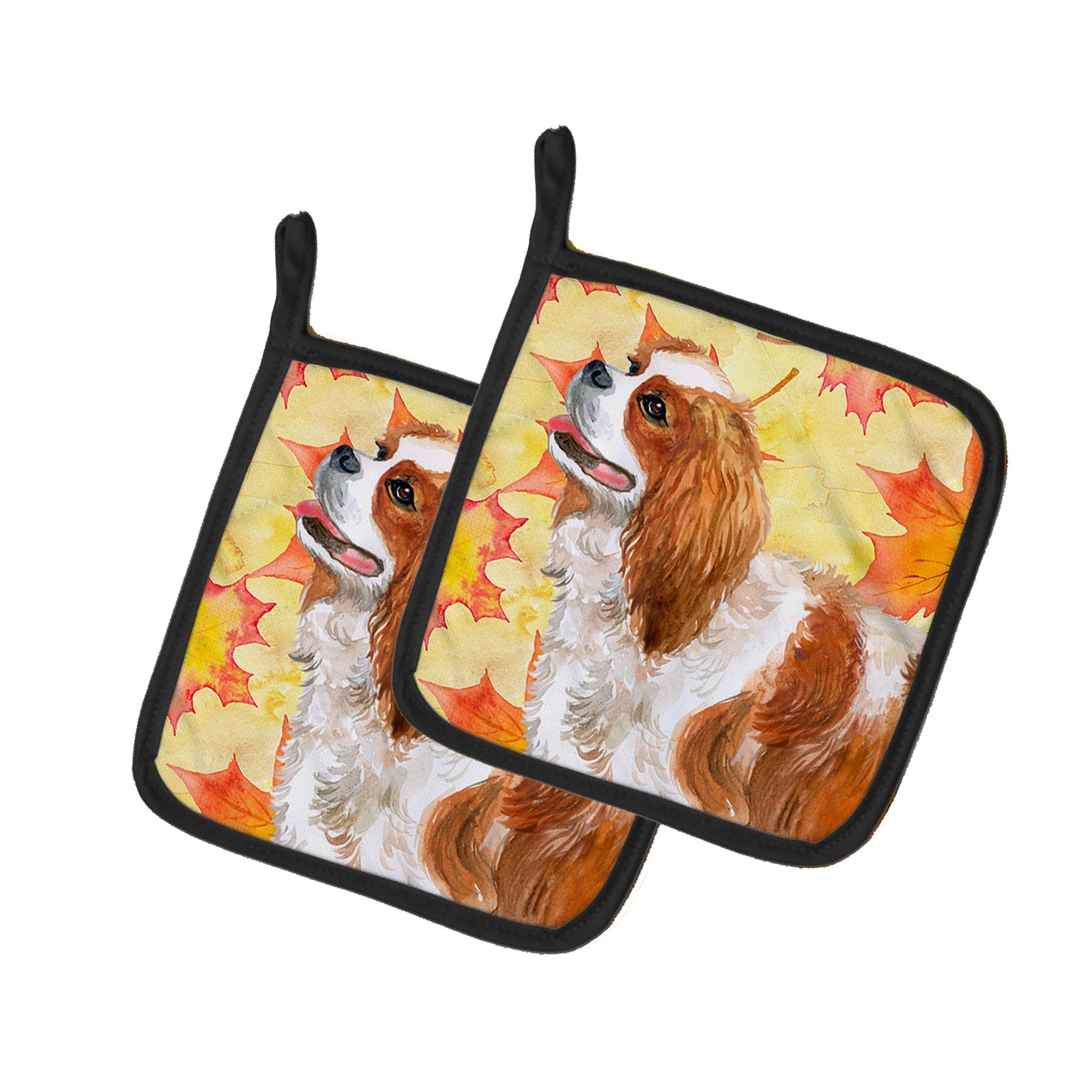 Cavalier Spaniel Fall Pot Holder Set of 2 Heat Resistant Quilted Hot Pads 7.5 x 7.5 Inch, Insulated Kitchen Trivets for Cooking & Baking