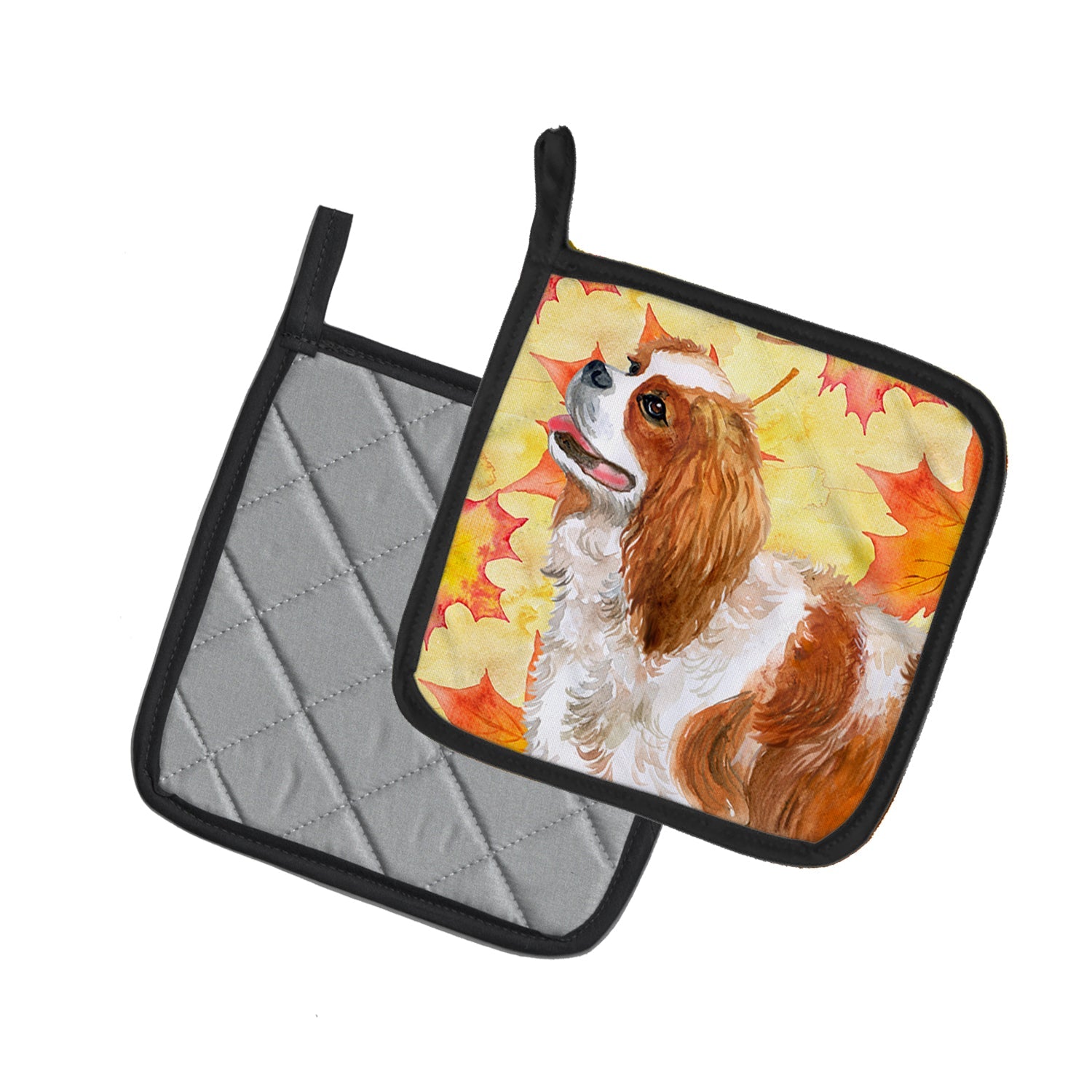 Cavalier Spaniel Fall Pot Holder Set of 2 Heat Resistant Quilted Hot Pads 7.5 x 7.5 Inch, Insulated Kitchen Trivets for Cooking & Baking