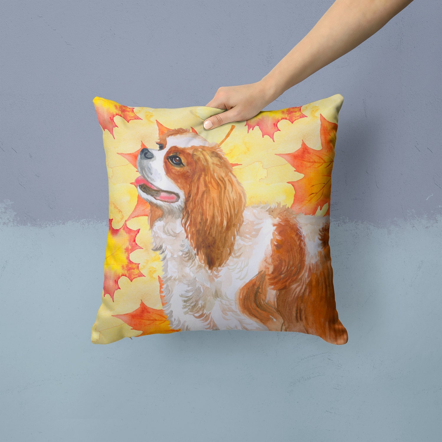 Cavalier Spaniel Fall Decorative Throw Pillow 14x14 Indoor Outdoor Accent Cushion, Fabric Cover with Insert for Sofa, Bed, Porch & Living Room