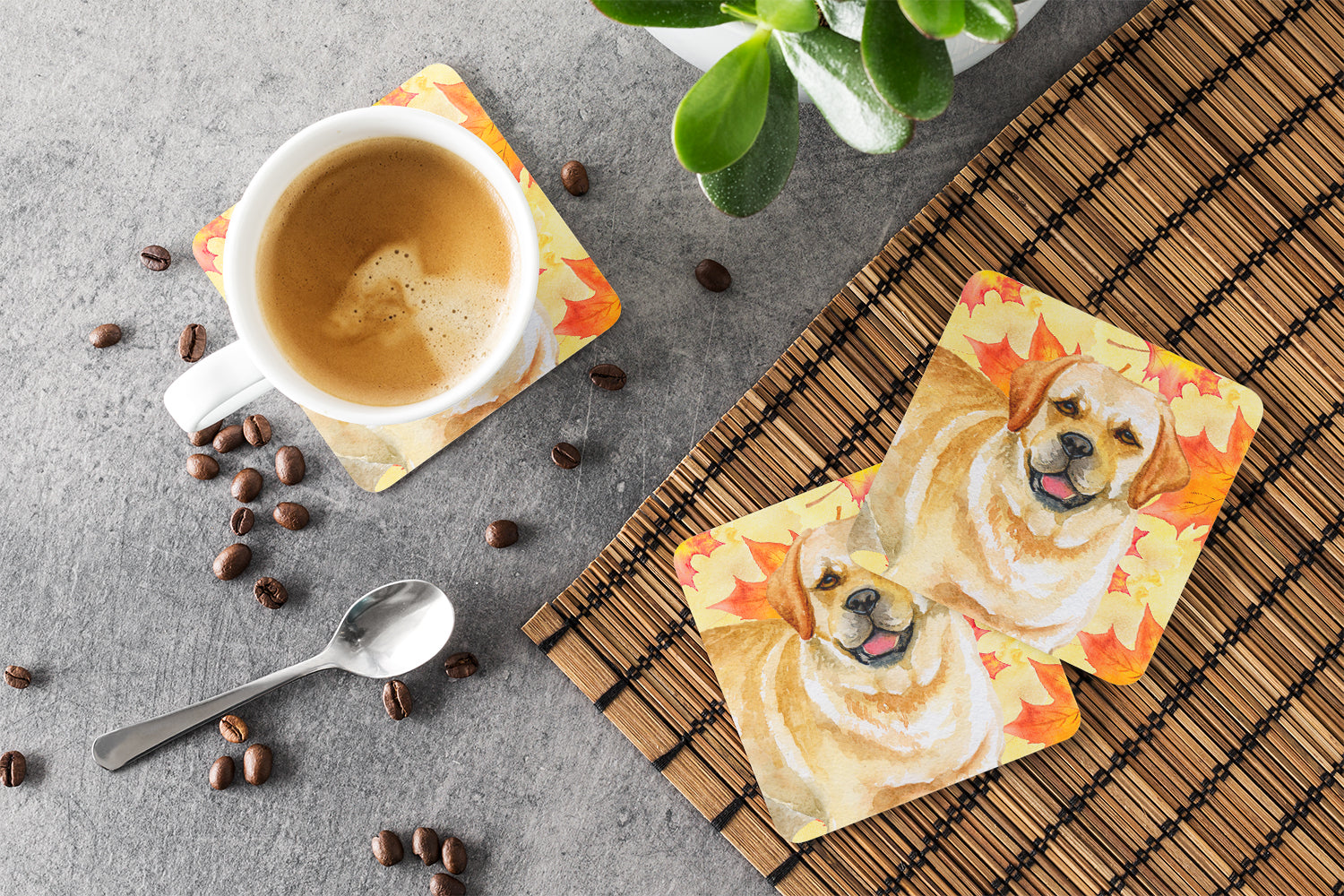 Golden Retriever Fall Foam Coasters Set of 4 Cup Coasters for Indoor Outdoor, Tabletop Protection, Anti Slip, Mouse pad Material