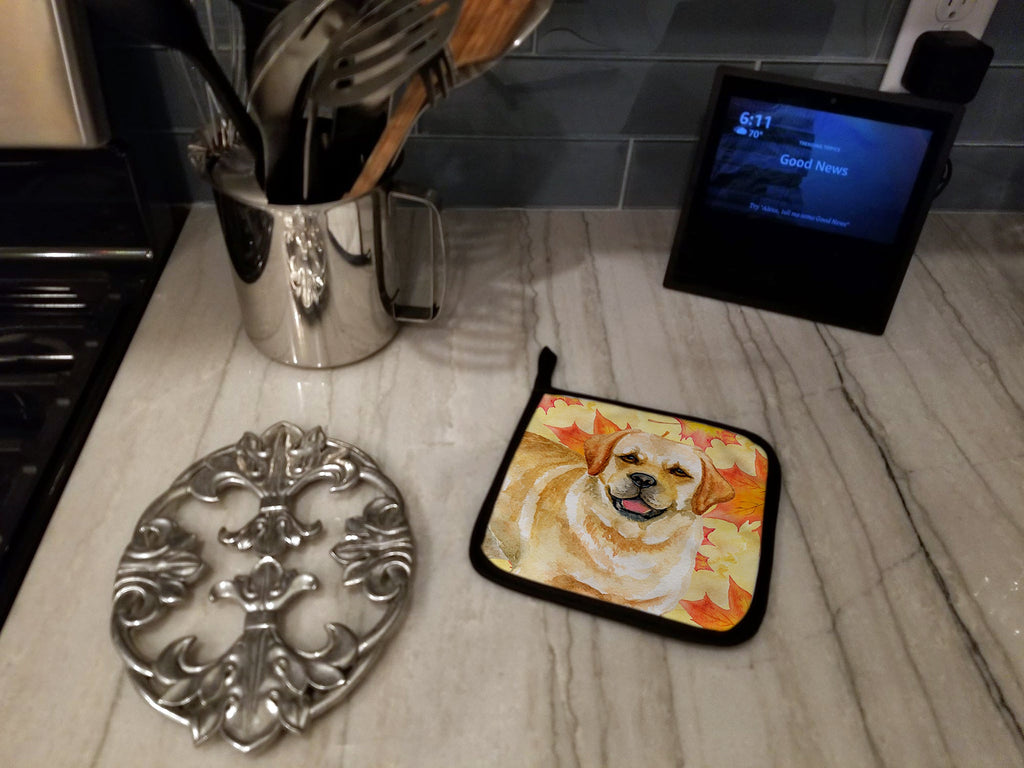 Golden Retriever Fall Pot Holder Set of 2 Heat Resistant Quilted Hot Pads 7.5 x 7.5 Inch, Insulated Kitchen Trivets for Cooking & Baking