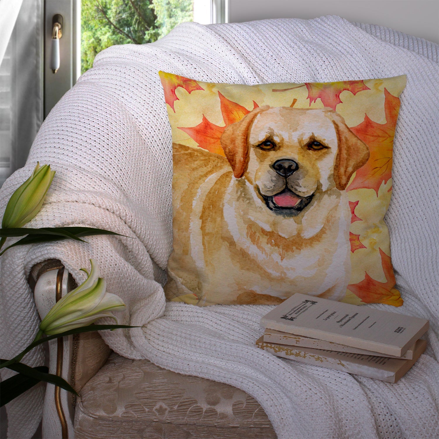 Golden Retriever Fall Decorative Throw Pillow 14x14 Indoor Outdoor Accent Cushion, Fabric Cover with Insert for Sofa, Bed, Porch & Living Room