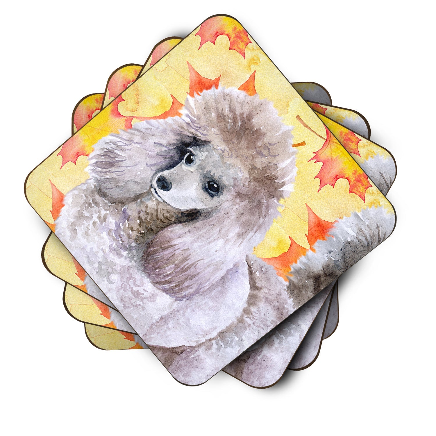 Poodle Fall Foam Coasters Set of 4 Cup Coasters for Indoor Outdoor, Tabletop Protection, Anti Slip, Mouse pad Material