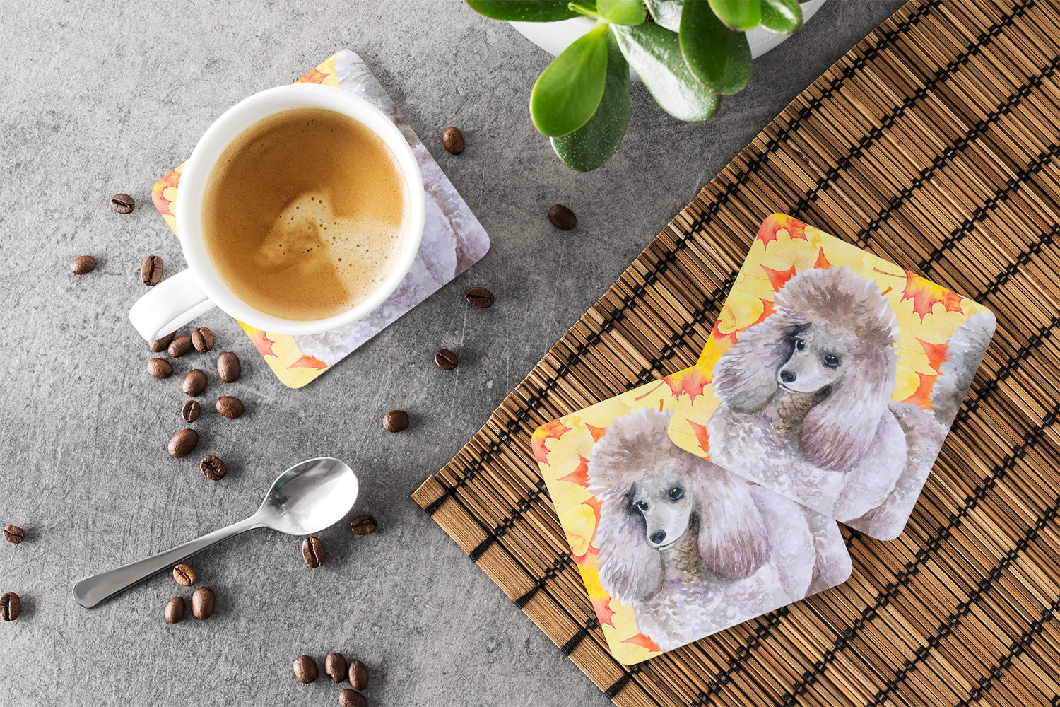 Poodle Fall Foam Coasters Set of 4 Cup Coasters for Indoor Outdoor, Tabletop Protection, Anti Slip, Mouse pad Material