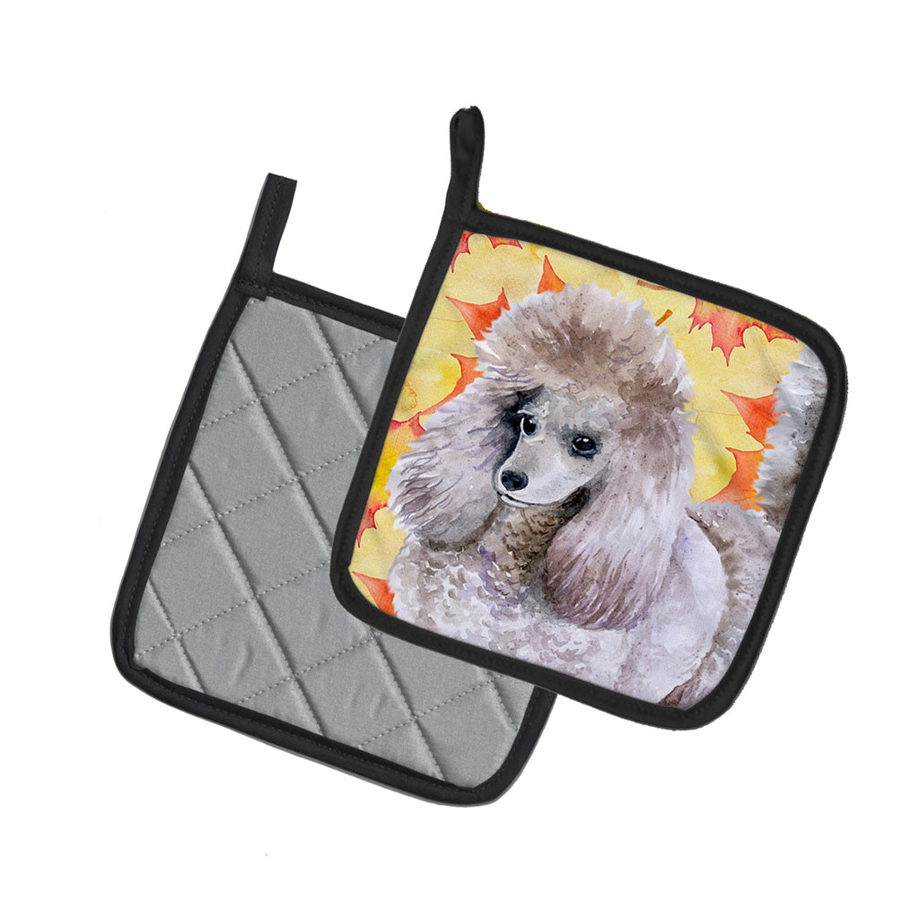 Poodle Fall Pot Holder Set of 2 Heat Resistant Quilted Hot Pads 7.5 x 7.5 Inch, Insulated Kitchen Trivets for Cooking & Baking