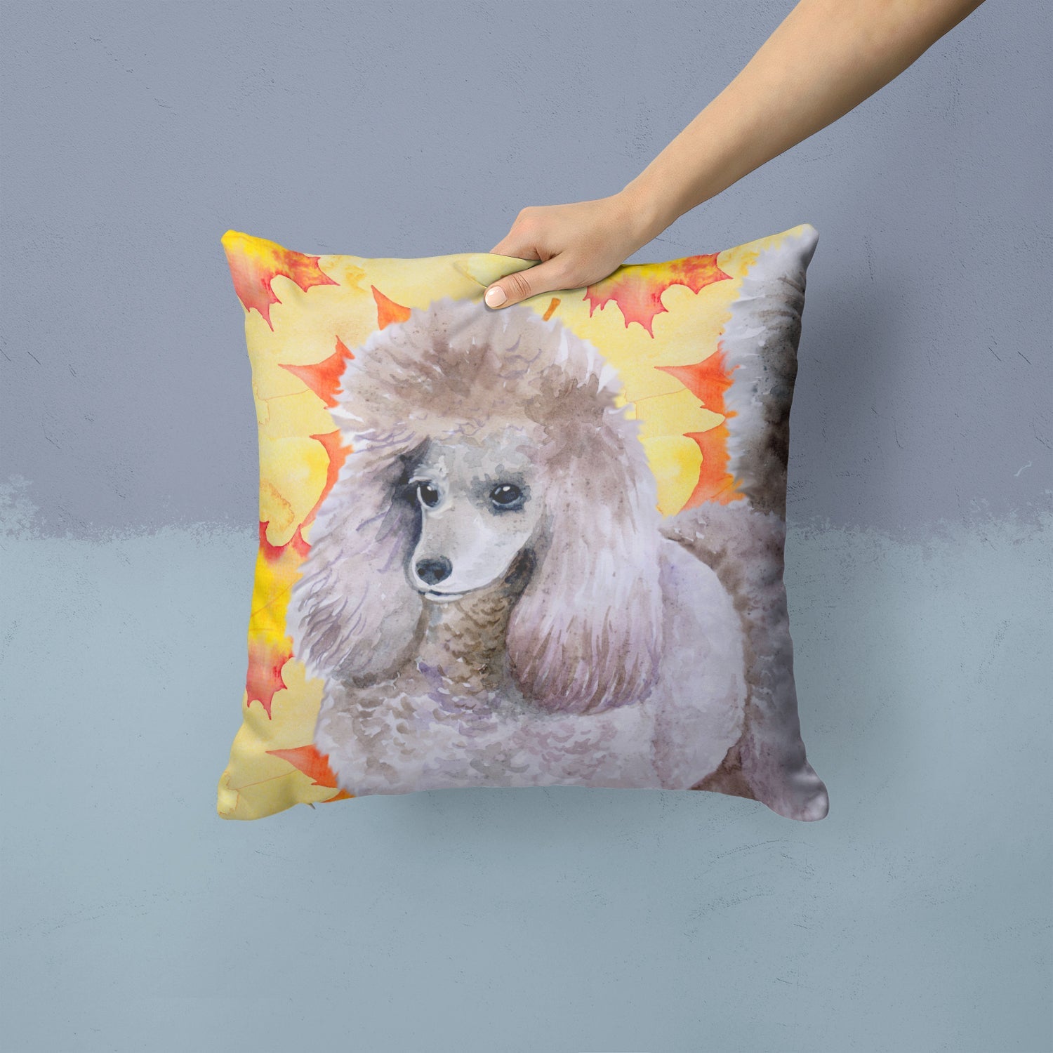 Poodle Fall Decorative Throw Pillow 14x14 Indoor Outdoor Accent Cushion, Fabric Cover with Insert for Sofa, Bed, Porch & Living Room