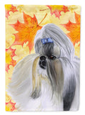Shih Tzu Fall House Flag 28x40 Porch Sleeve Pole Decorative Outside Yard Banner Artwork Wall Hanging, Polyester