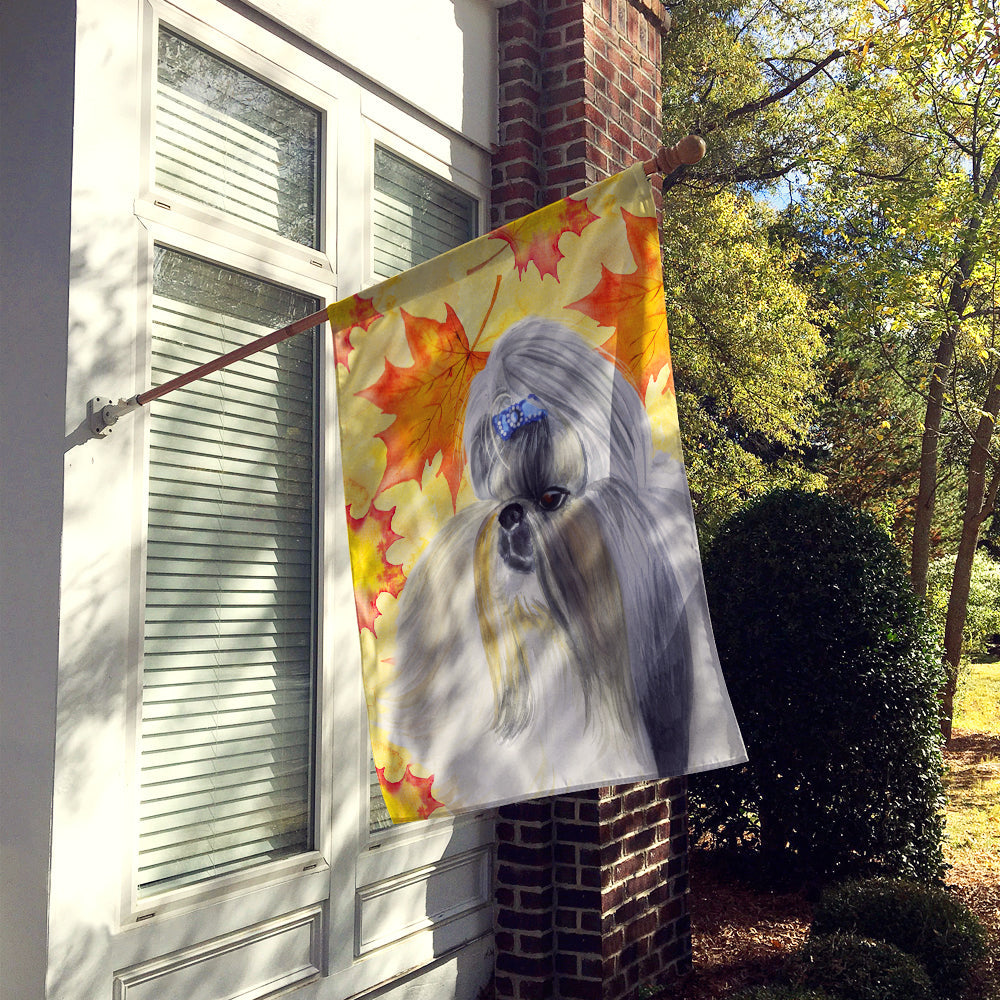 Shih Tzu Fall House Flag 28x40 Porch Sleeve Pole Decorative Outside Yard Banner Artwork Wall Hanging, Polyester