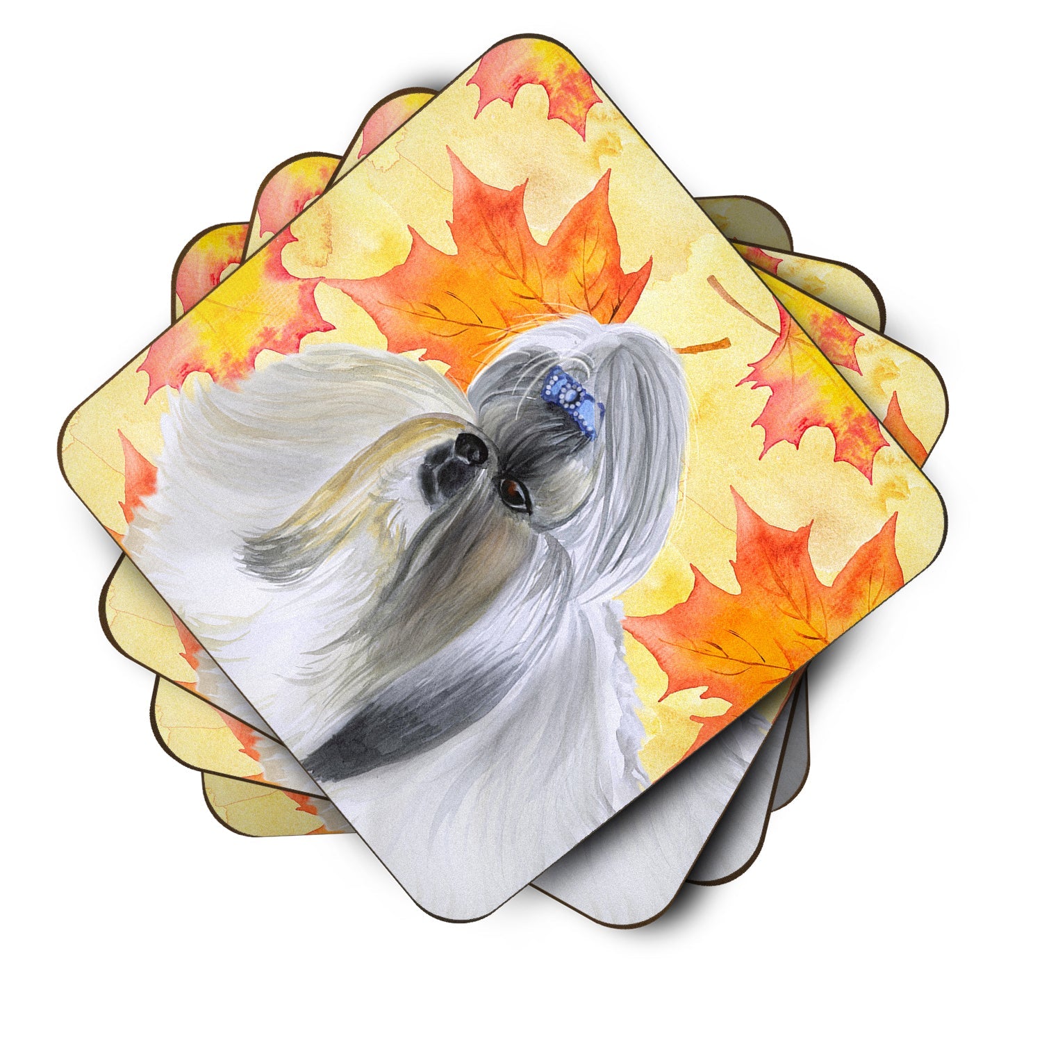 Shih Tzu Fall Foam Coasters Set of 4 Cup Coasters for Indoor Outdoor, Tabletop Protection, Anti Slip, Mouse pad Material