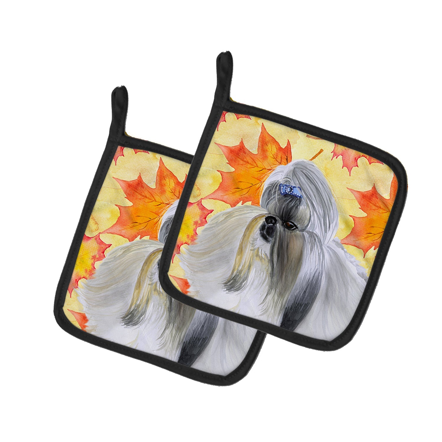 Shih Tzu Fall Pot Holder Set of 2 Heat Resistant Quilted Hot Pads 7.5 x 7.5 Inch, Insulated Kitchen Trivets for Cooking & Baking