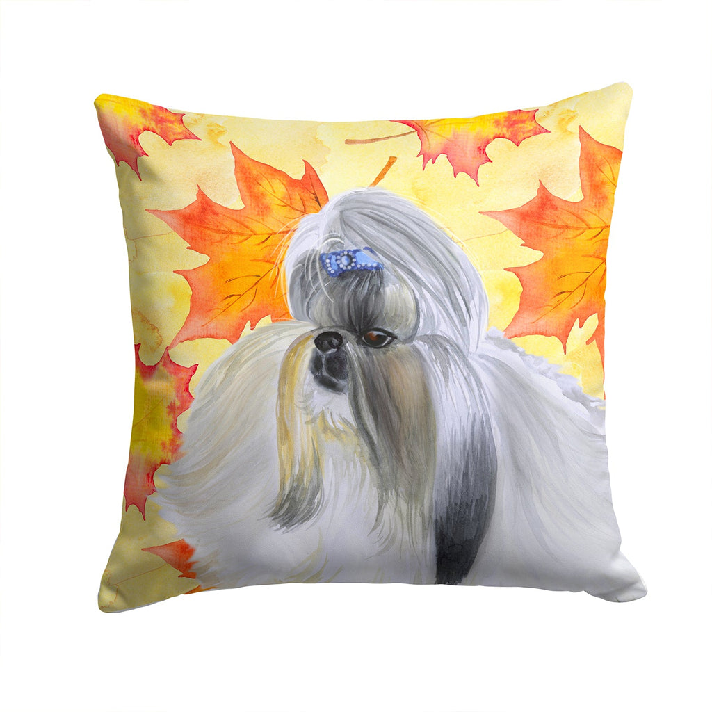 Shih Tzu Fall Decorative Throw Pillow 14x14 Indoor Outdoor Accent Cushion, Fabric Cover with Insert for Sofa, Bed, Porch & Living Room