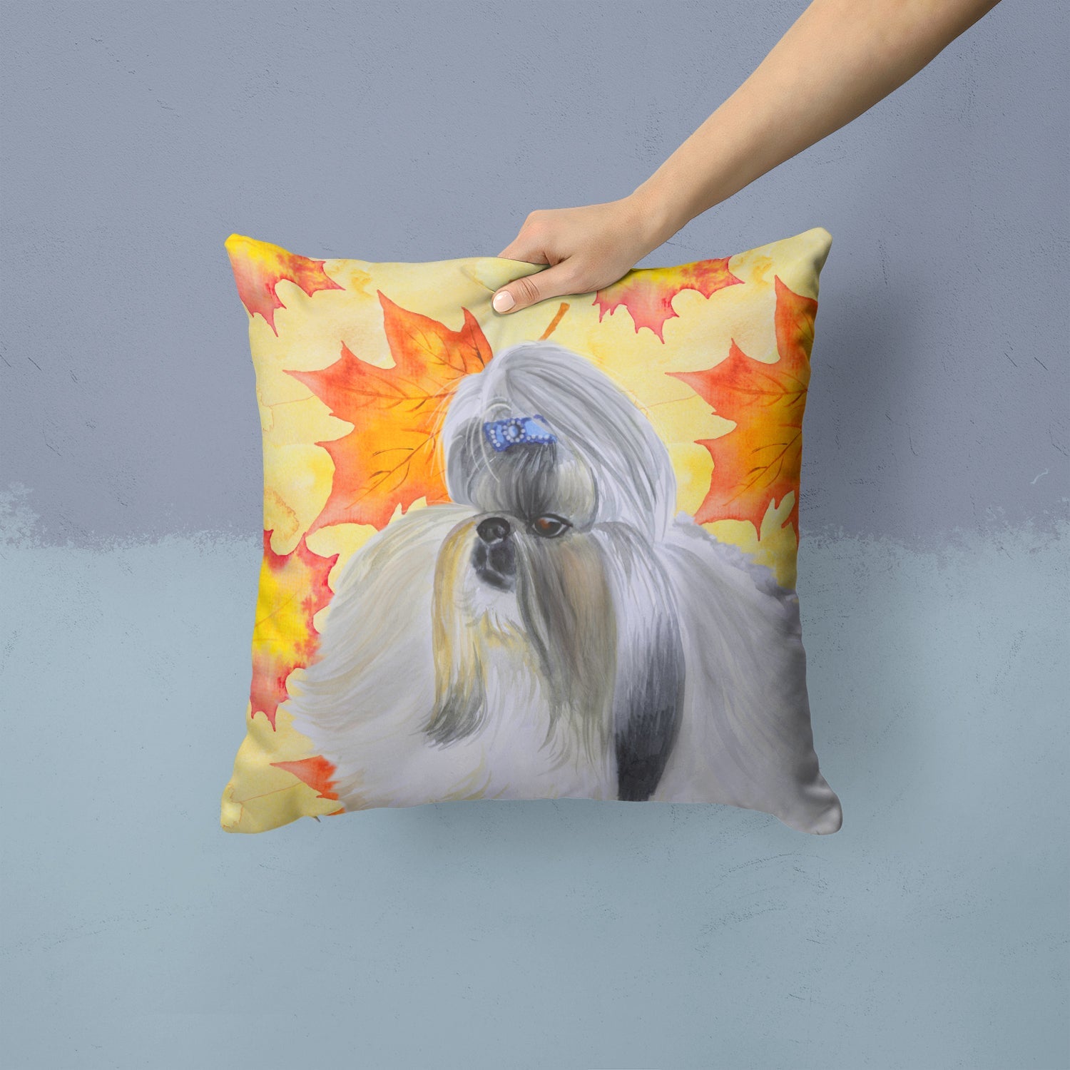 Shih Tzu Fall Decorative Throw Pillow 14x14 Indoor Outdoor Accent Cushion, Fabric Cover with Insert for Sofa, Bed, Porch & Living Room