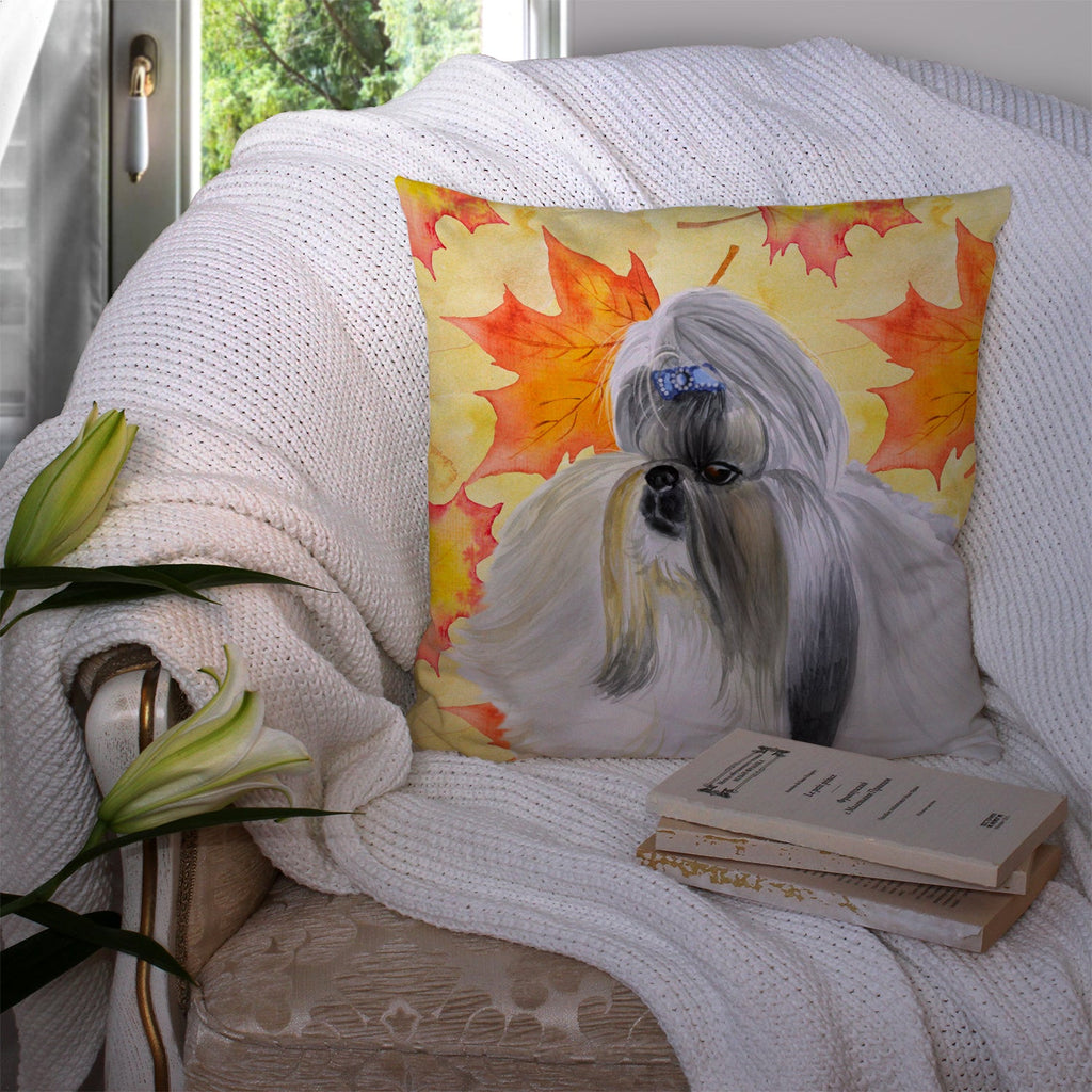 Shih Tzu Fall Decorative Throw Pillow 14x14 Indoor Outdoor Accent Cushion, Fabric Cover with Insert for Sofa, Bed, Porch & Living Room