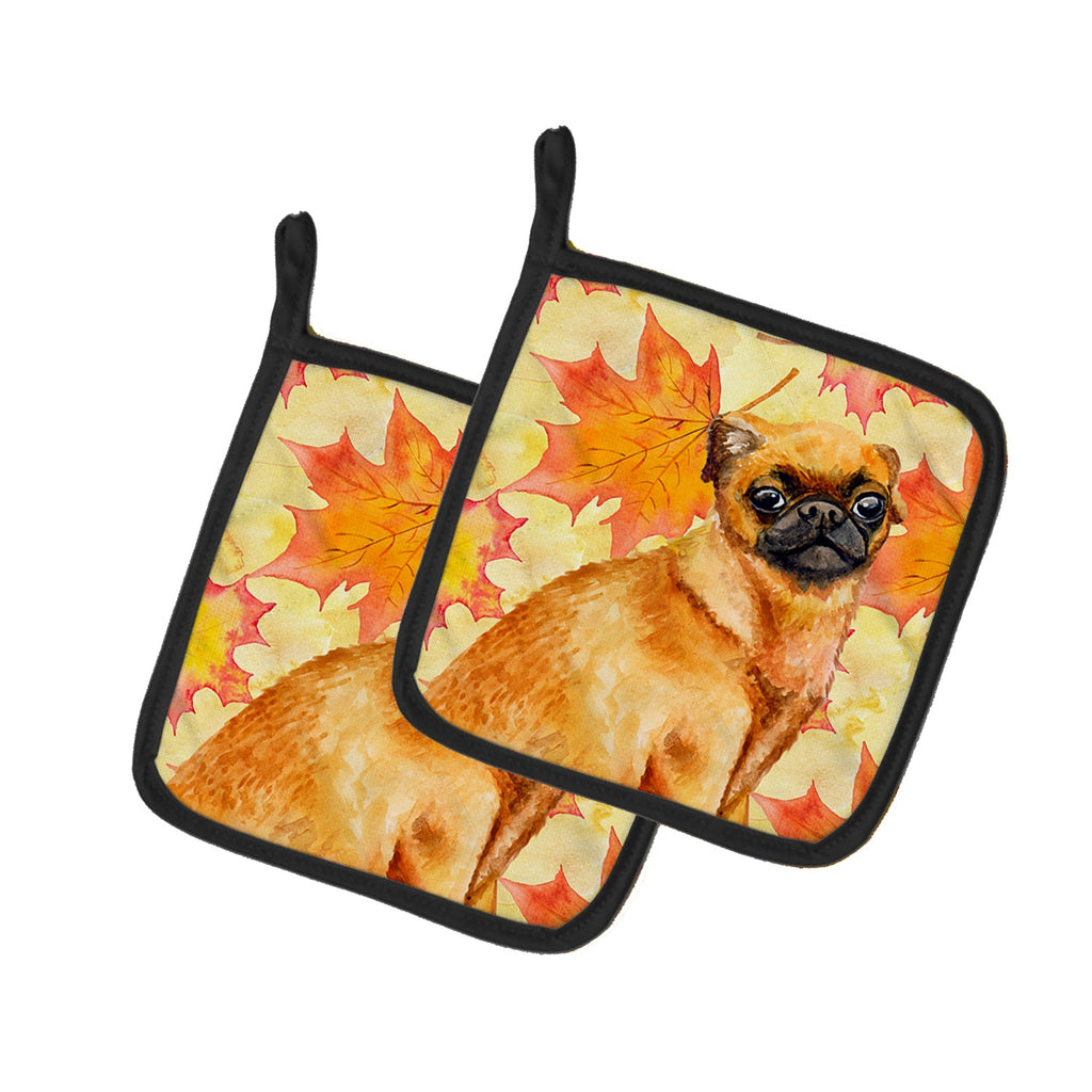 Small Brabant Griffon Fall Pot Holder Set of 2 Heat Resistant Quilted Hot Pads 7.5 x 7.5 Inch, Insulated Kitchen Trivets for Cooking & Baking