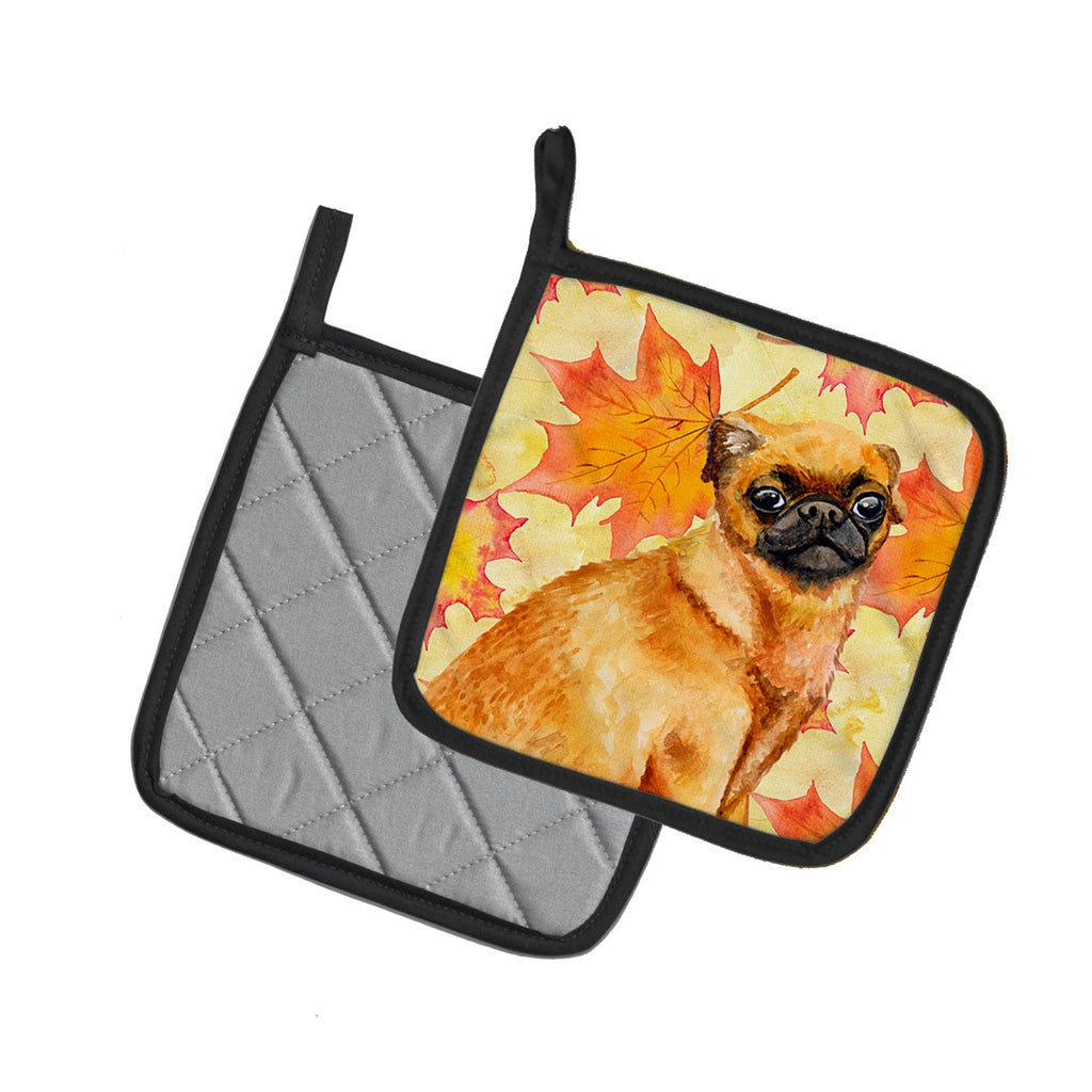 Small Brabant Griffon Fall Pot Holder Set of 2 Heat Resistant Quilted Hot Pads 7.5 x 7.5 Inch, Insulated Kitchen Trivets for Cooking & Baking