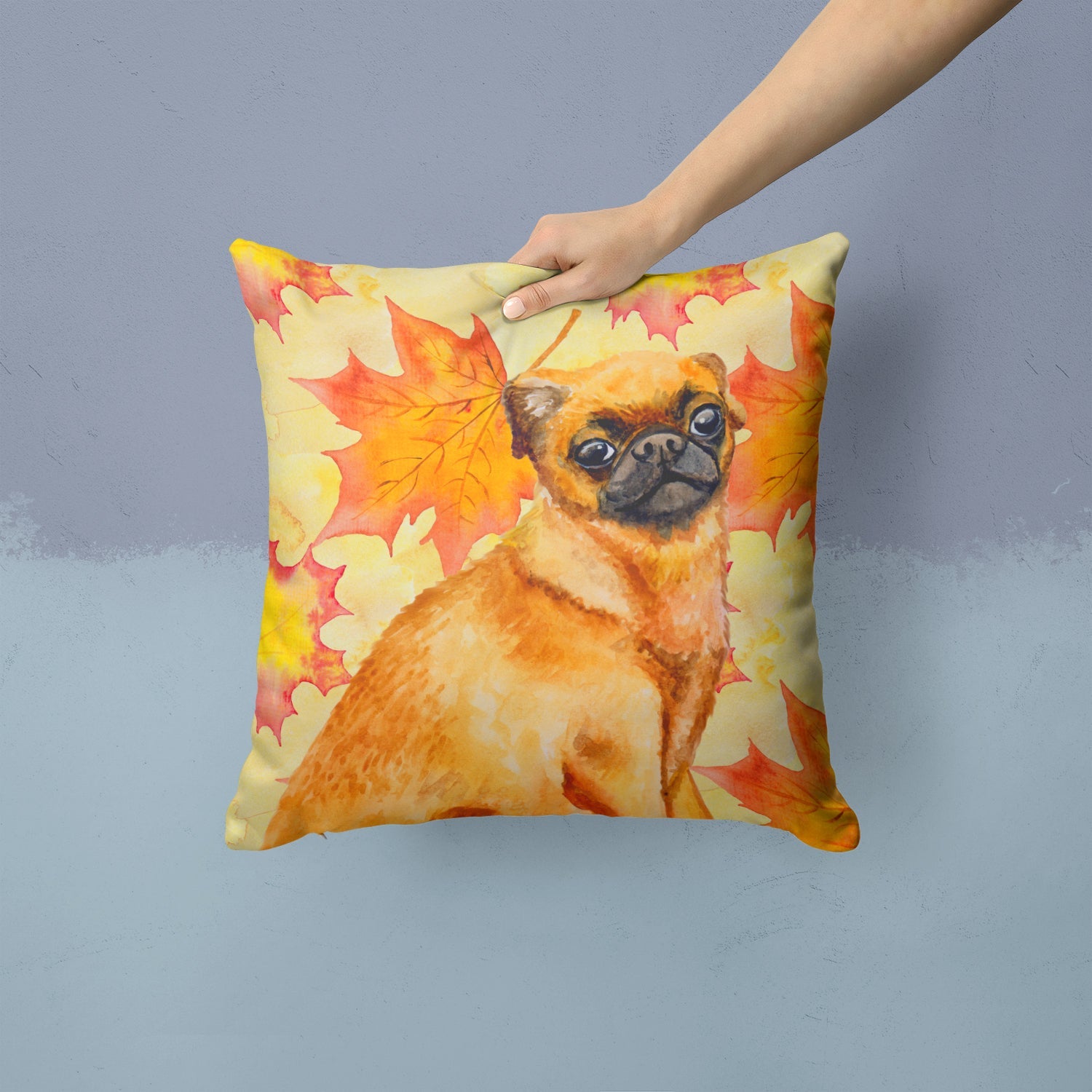 Small Brabant Griffon Fall Decorative Throw Pillow 14x14 Indoor Outdoor Accent Cushion, Fabric Cover with Insert for Sofa, Bed, Porch & Living Room