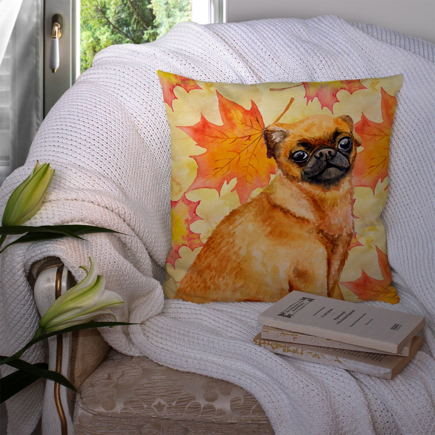 Small Brabant Griffon Fall Decorative Throw Pillow 14x14 Indoor Outdoor Accent Cushion, Fabric Cover with Insert for Sofa, Bed, Porch & Living Room