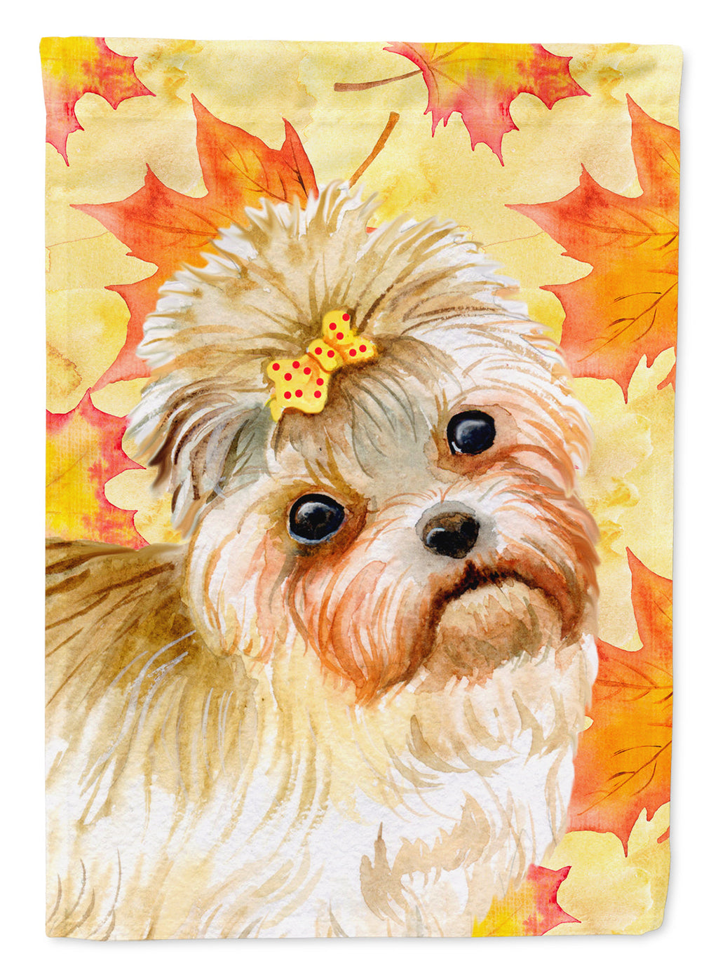 Morkie Fall House Flag 28x40 Porch Sleeve Pole Decorative Outside Yard Banner Artwork Wall Hanging, Polyester