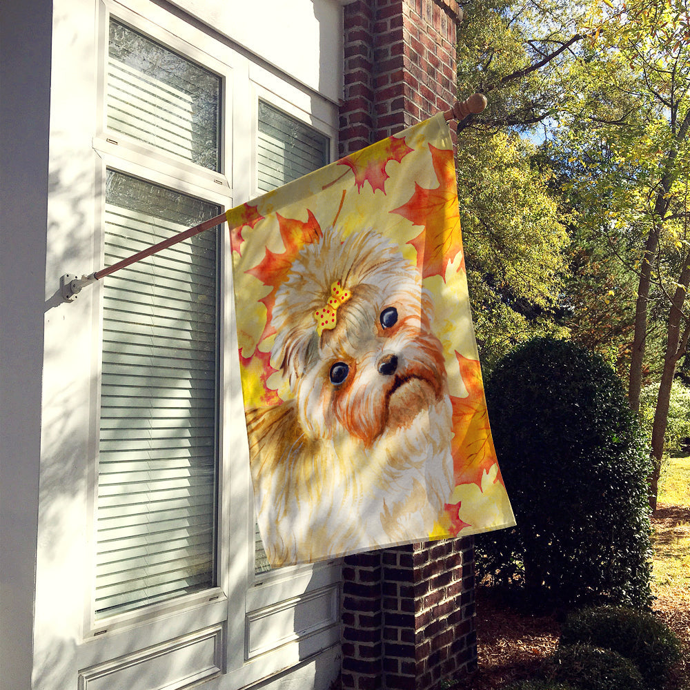 Morkie Fall House Flag 28x40 Porch Sleeve Pole Decorative Outside Yard Banner Artwork Wall Hanging, Polyester