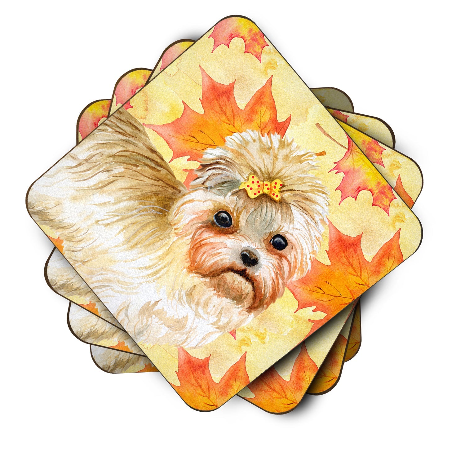 Morkie Fall Foam Coasters Set of 4 Cup Coasters for Indoor Outdoor, Tabletop Protection, Anti Slip, Mouse pad Material