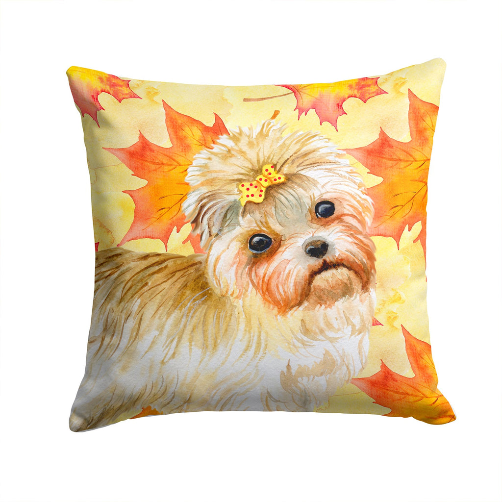 Morkie Fall Decorative Throw Pillow 14x14 Indoor Outdoor Accent Cushion, Fabric Cover with Insert for Sofa, Bed, Porch & Living Room