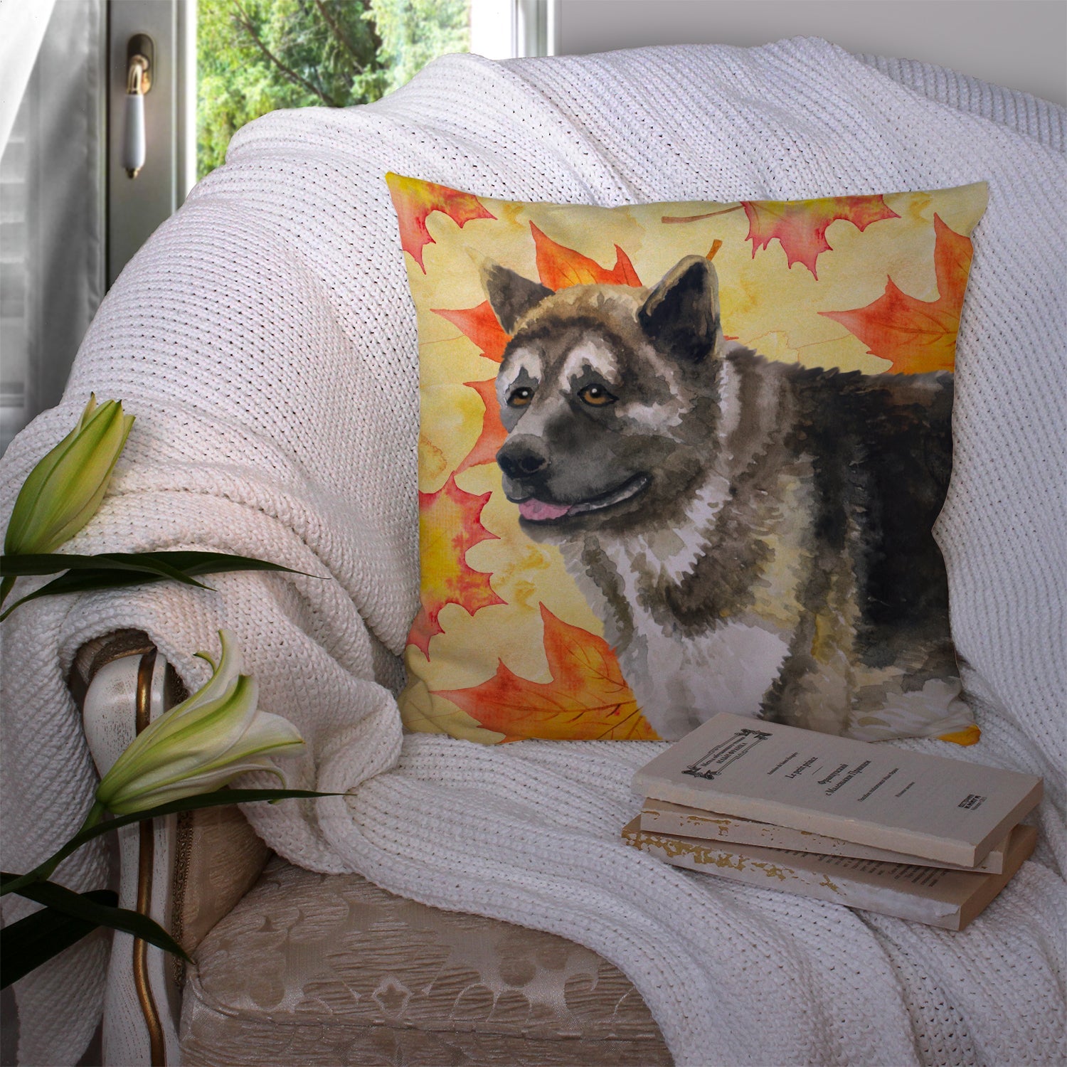 American Akita Fall Decorative Throw Pillow 14x14 Indoor Outdoor Accent Cushion, Fabric Cover with Insert for Sofa, Bed, Porch & Living Room