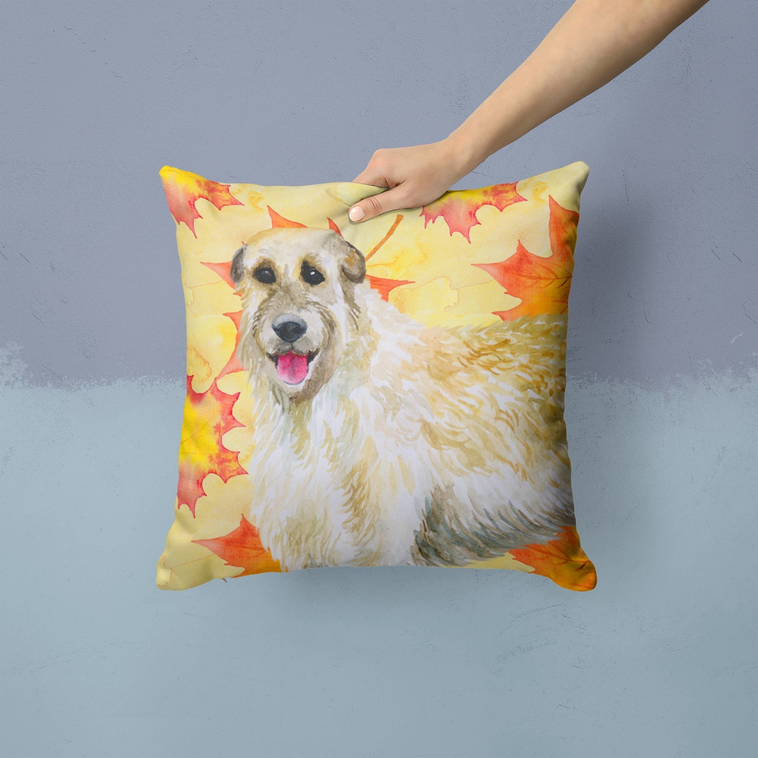 Irish Wolfhound Fall Decorative Throw Pillow 14x14 Indoor Outdoor Accent Cushion, Fabric Cover with Insert for Sofa, Bed, Porch & Living Room