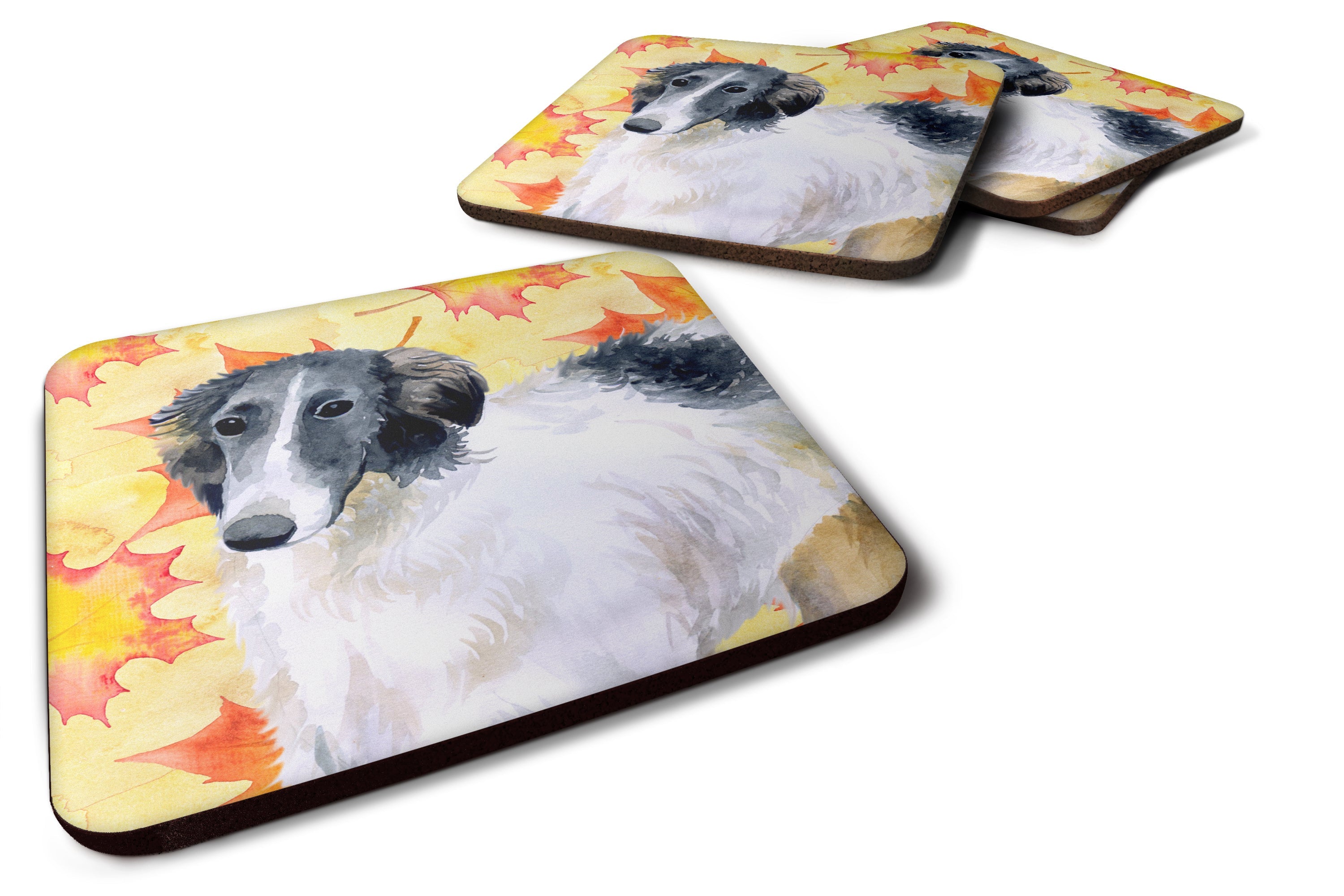 Borzoi Fall Foam Coasters Set of 4 Cup Coasters for Indoor Outdoor, Tabletop Protection, Anti Slip, Mouse pad Material