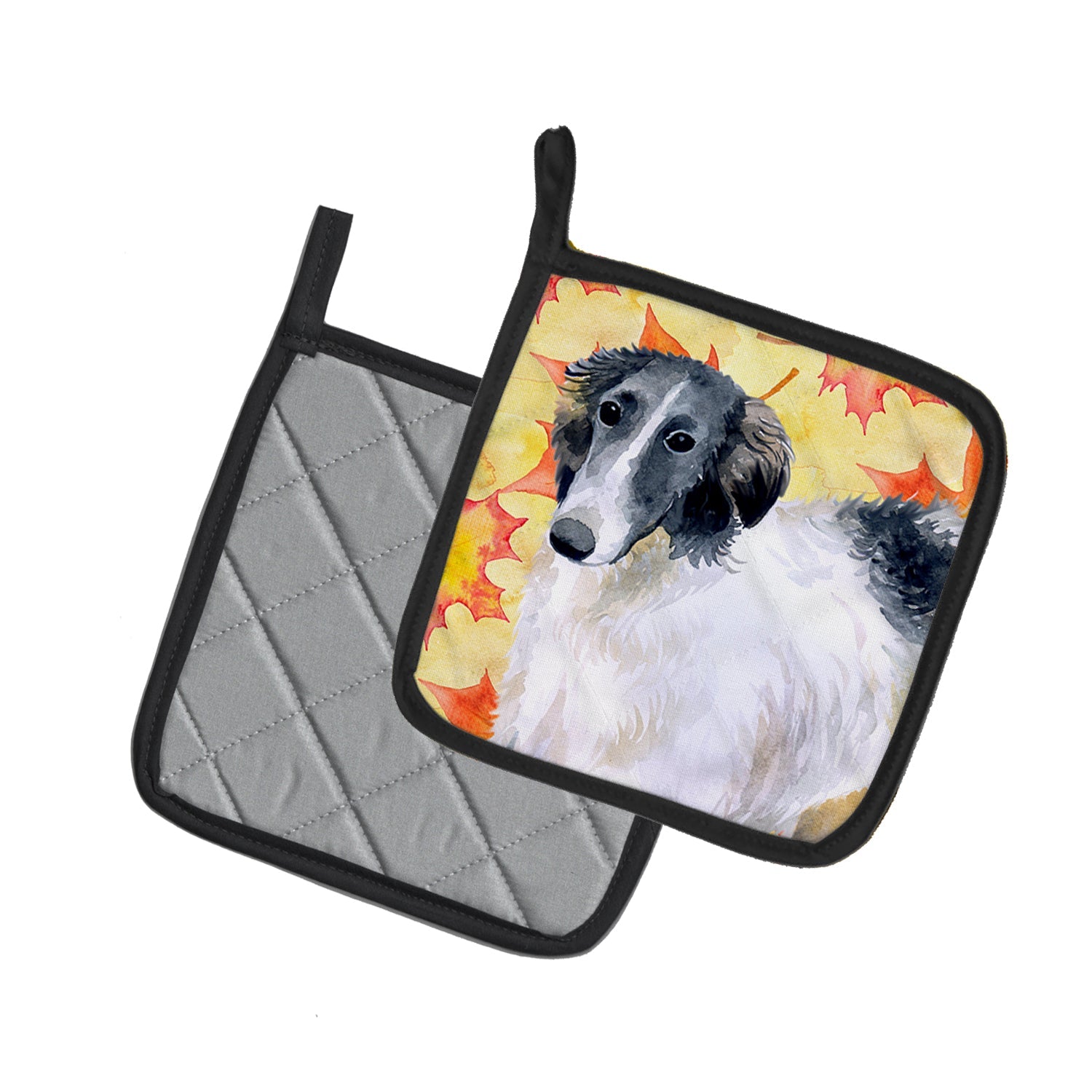 Borzoi Fall Pot Holder Set of 2 Heat Resistant Quilted Hot Pads 7.5 x 7.5 Inch, Insulated Kitchen Trivets for Cooking & Baking