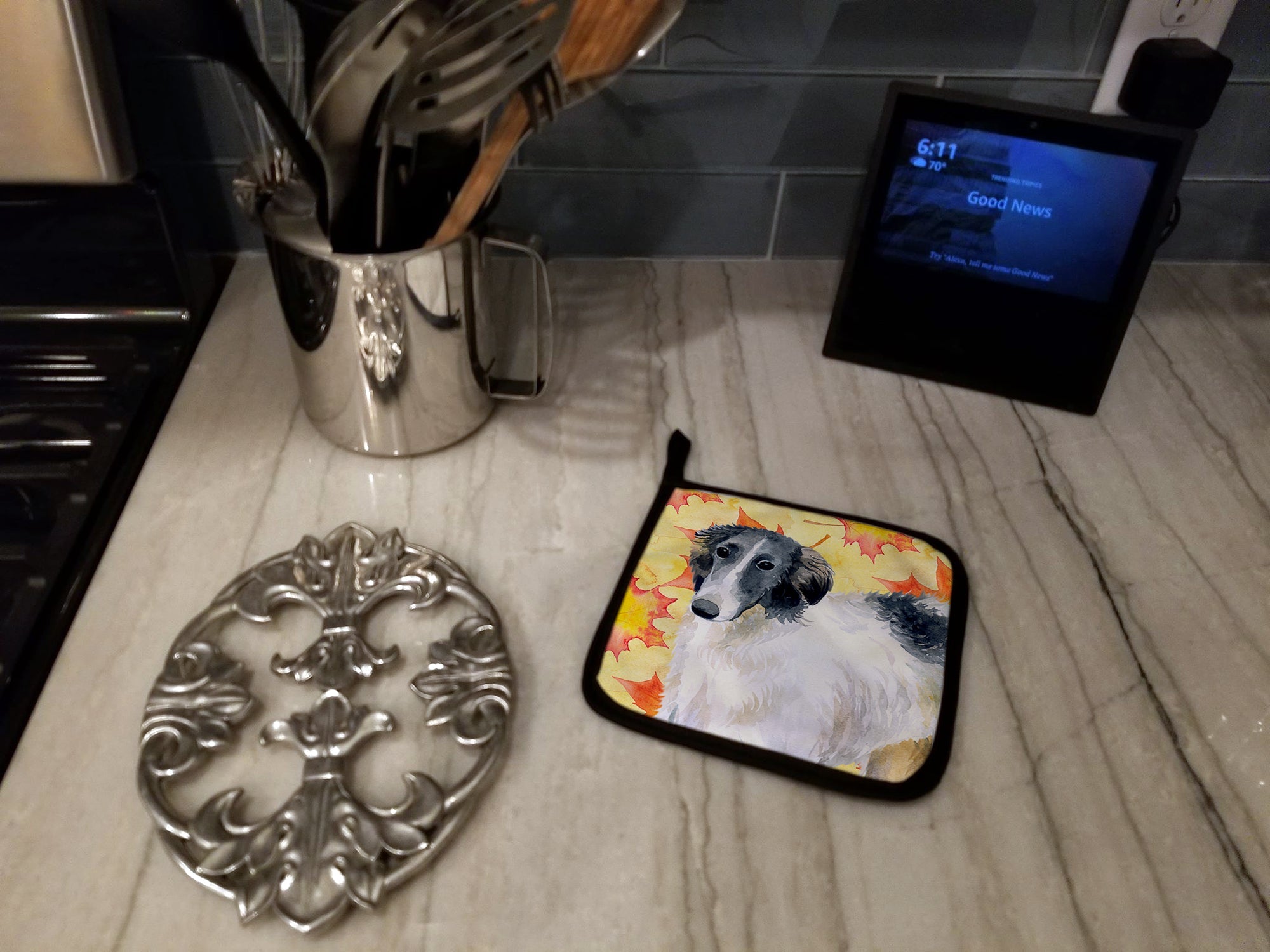 Borzoi Fall Pot Holder Set of 2 Heat Resistant Quilted Hot Pads 7.5 x 7.5 Inch, Insulated Kitchen Trivets for Cooking & Baking