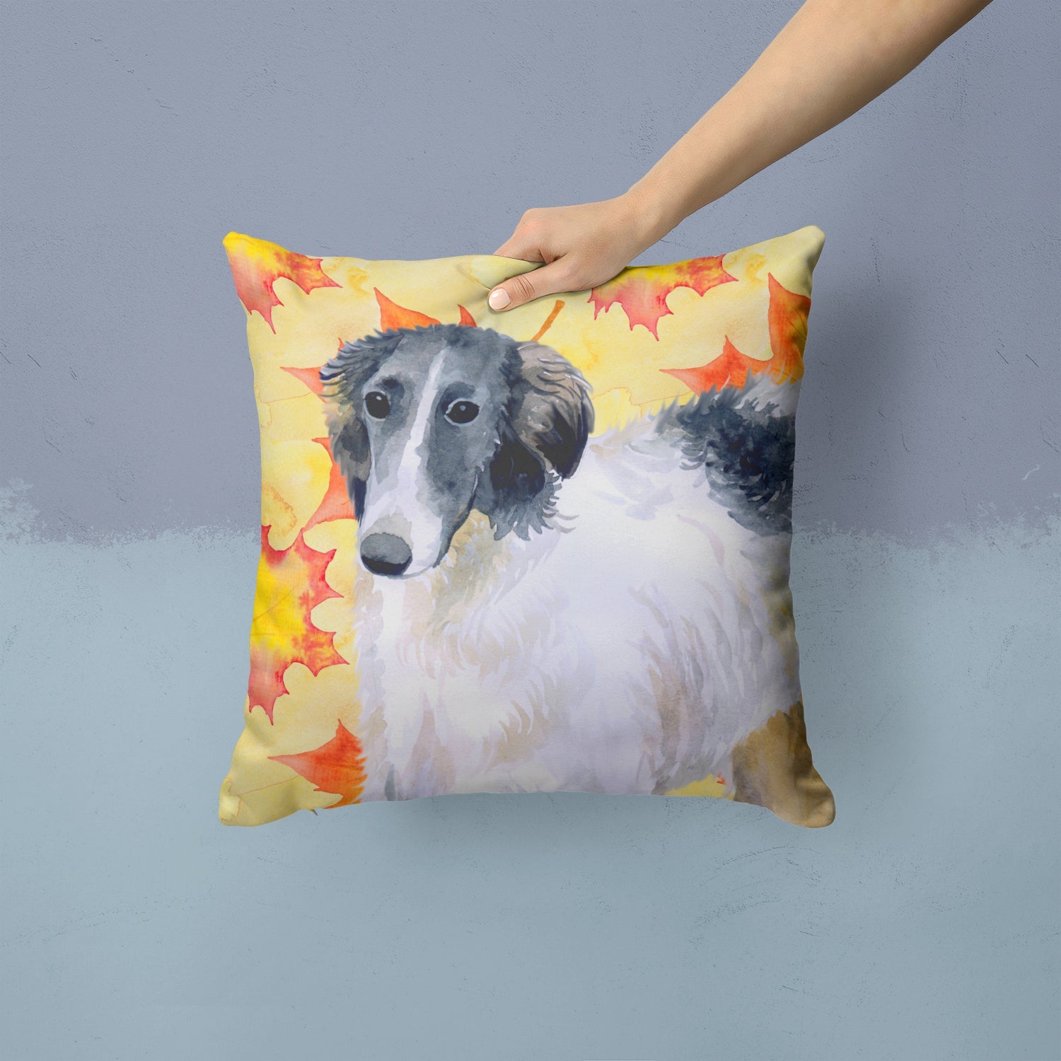 Borzoi Fall Decorative Throw Pillow 14x14 Indoor Outdoor Accent Cushion, Fabric Cover with Insert for Sofa, Bed, Porch & Living Room