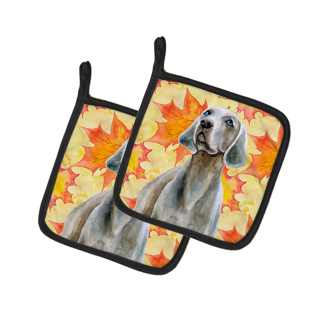 Weimaraner Fall Pot Holder Set of 2 Heat Resistant Quilted Hot Pads 7.5 x 7.5 Inch, Insulated Kitchen Trivets for Cooking & Baking