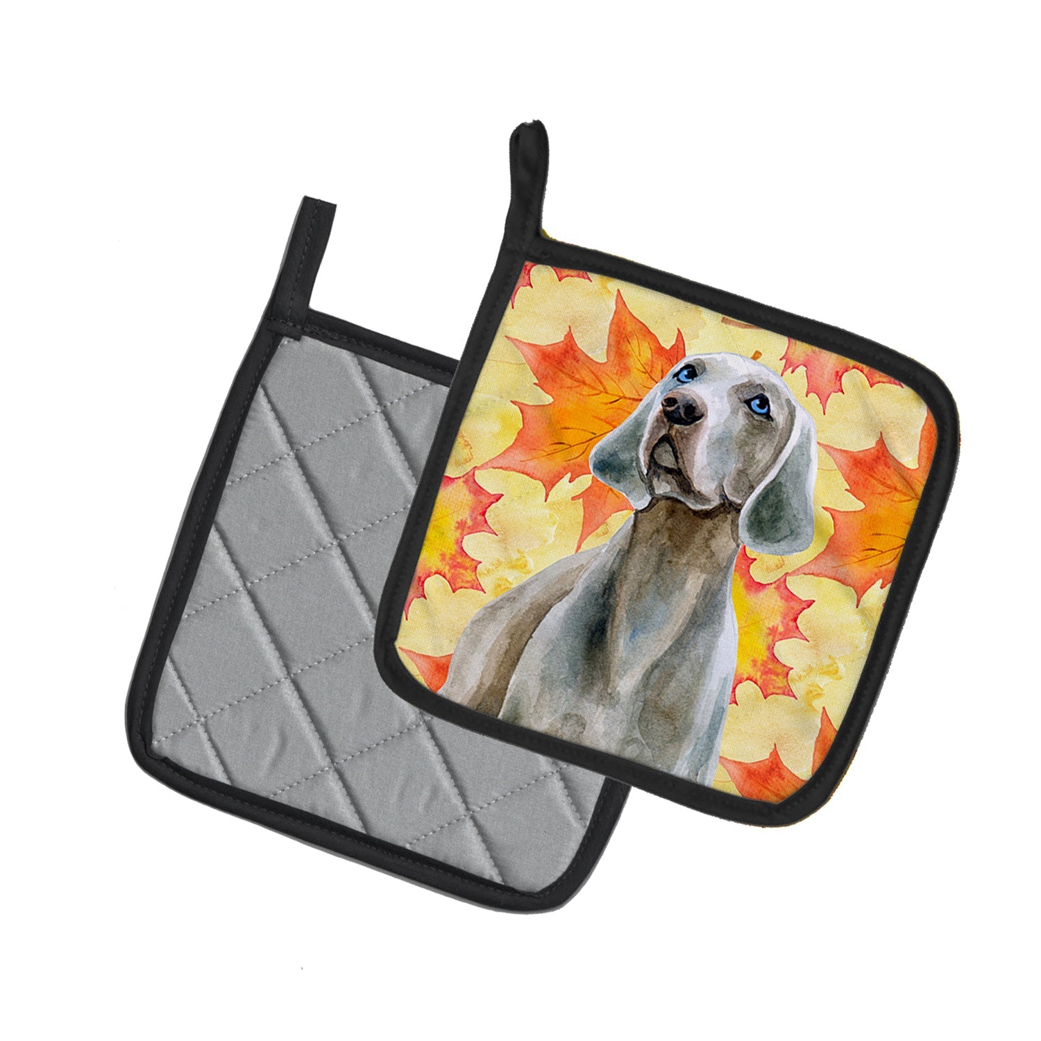 Weimaraner Fall Pot Holder Set of 2 Heat Resistant Quilted Hot Pads 7.5 x 7.5 Inch, Insulated Kitchen Trivets for Cooking & Baking
