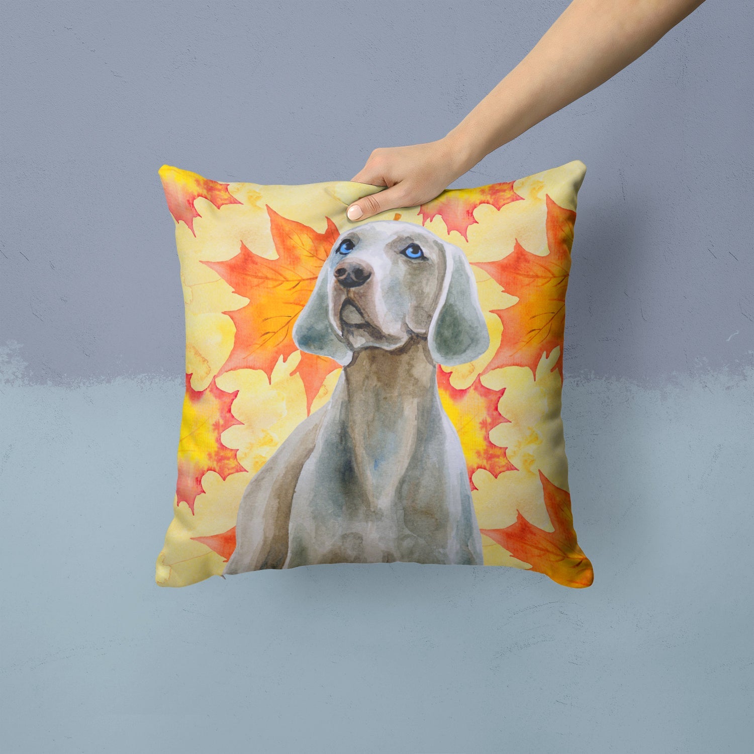 Weimaraner Fall Decorative Throw Pillow 14x14 Indoor Outdoor Accent Cushion, Fabric Cover with Insert for Sofa, Bed, Porch & Living Room