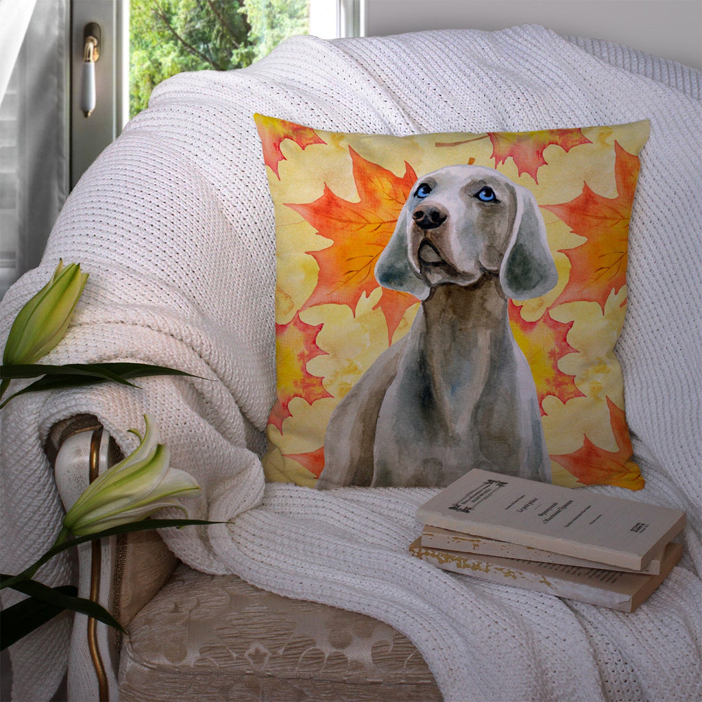 Weimaraner Fall Decorative Throw Pillow 14x14 Indoor Outdoor Accent Cushion, Fabric Cover with Insert for Sofa, Bed, Porch & Living Room