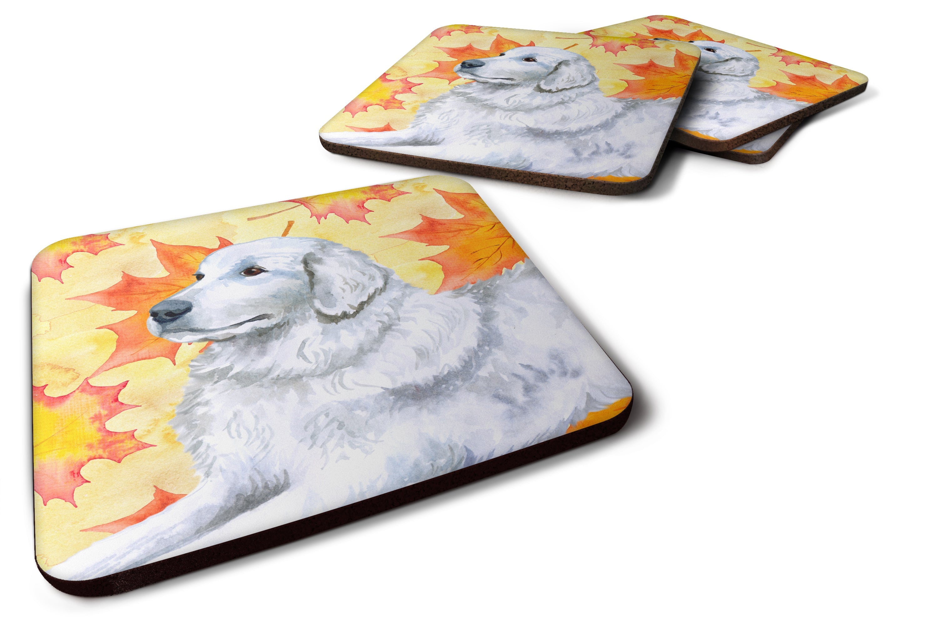 Maremma Sheepdog Fall Foam Coasters Set of 4 Cup Coasters for Indoor Outdoor, Tabletop Protection, Anti Slip, Mouse pad Material