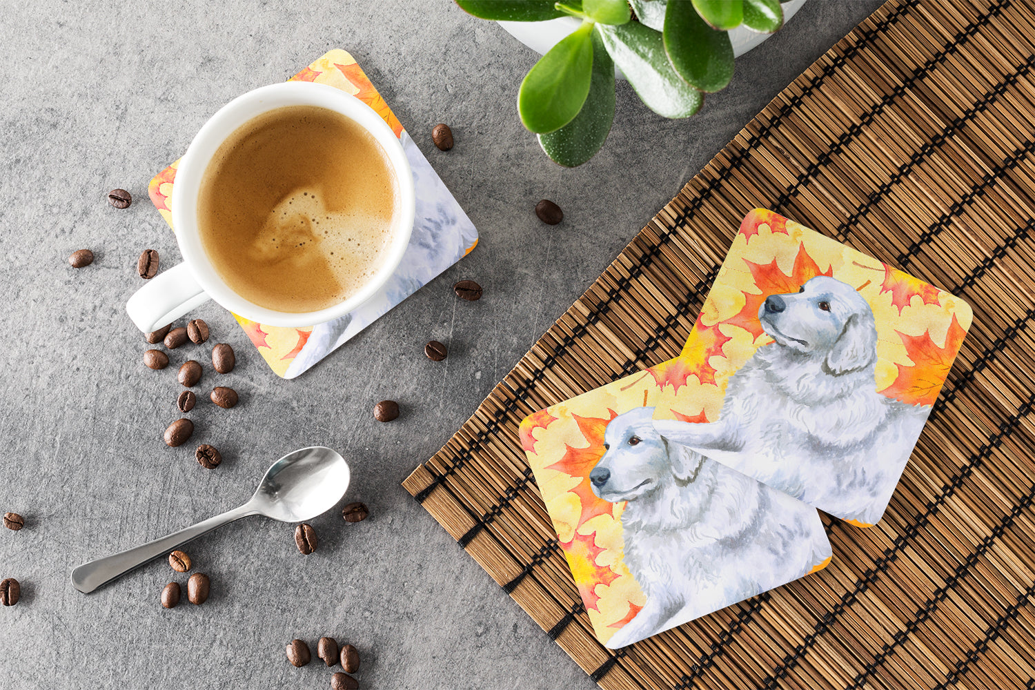 Maremma Sheepdog Fall Foam Coasters Set of 4 Cup Coasters for Indoor Outdoor, Tabletop Protection, Anti Slip, Mouse pad Material