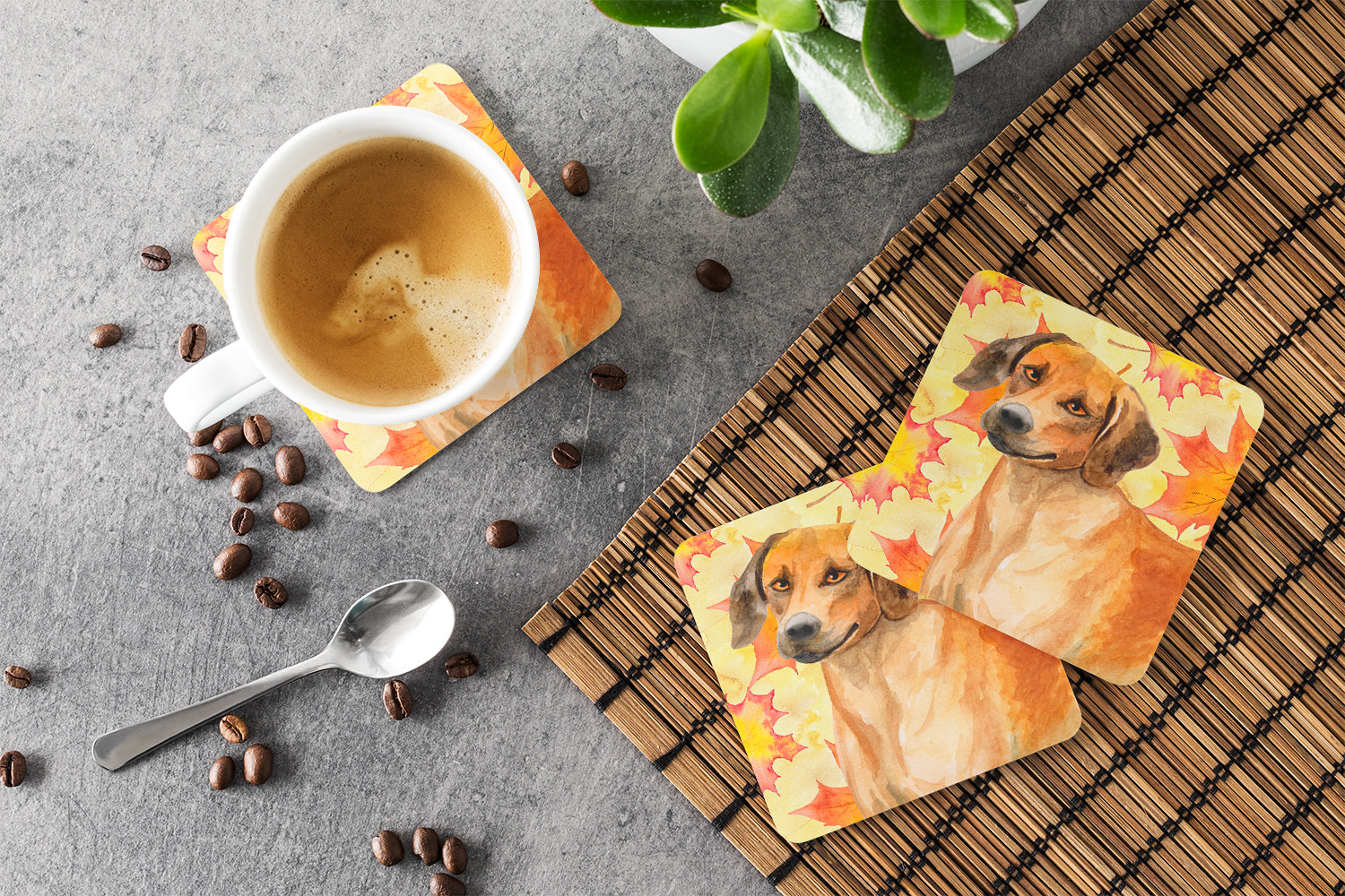 Rhodesian Ridgeback Fall Foam Coasters Set of 4 Cup Coasters for Indoor Outdoor, Tabletop Protection, Anti Slip, Mouse pad Material