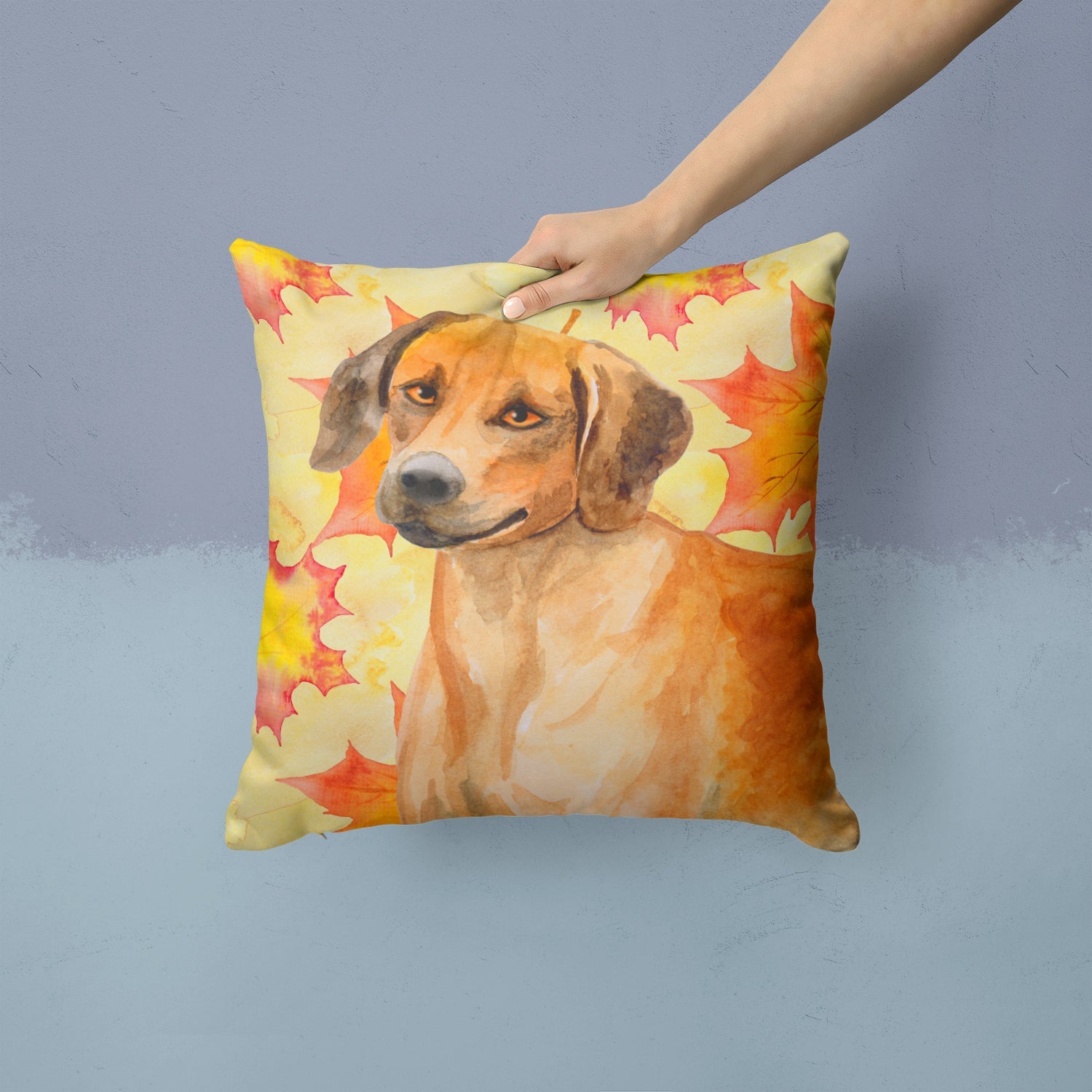 Rhodesian Ridgeback Fall Decorative Throw Pillow 14x14 Indoor Outdoor Accent Cushion, Fabric Cover with Insert for Sofa, Bed, Porch & Living Room