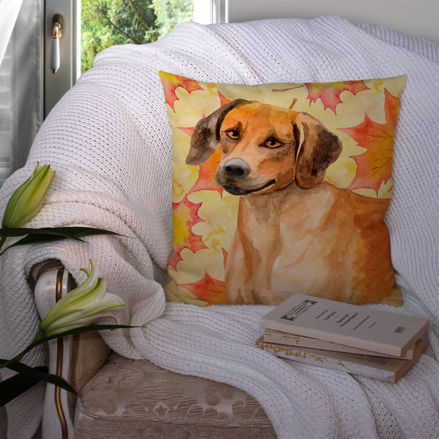 Rhodesian Ridgeback Fall Decorative Throw Pillow 14x14 Indoor Outdoor Accent Cushion, Fabric Cover with Insert for Sofa, Bed, Porch & Living Room