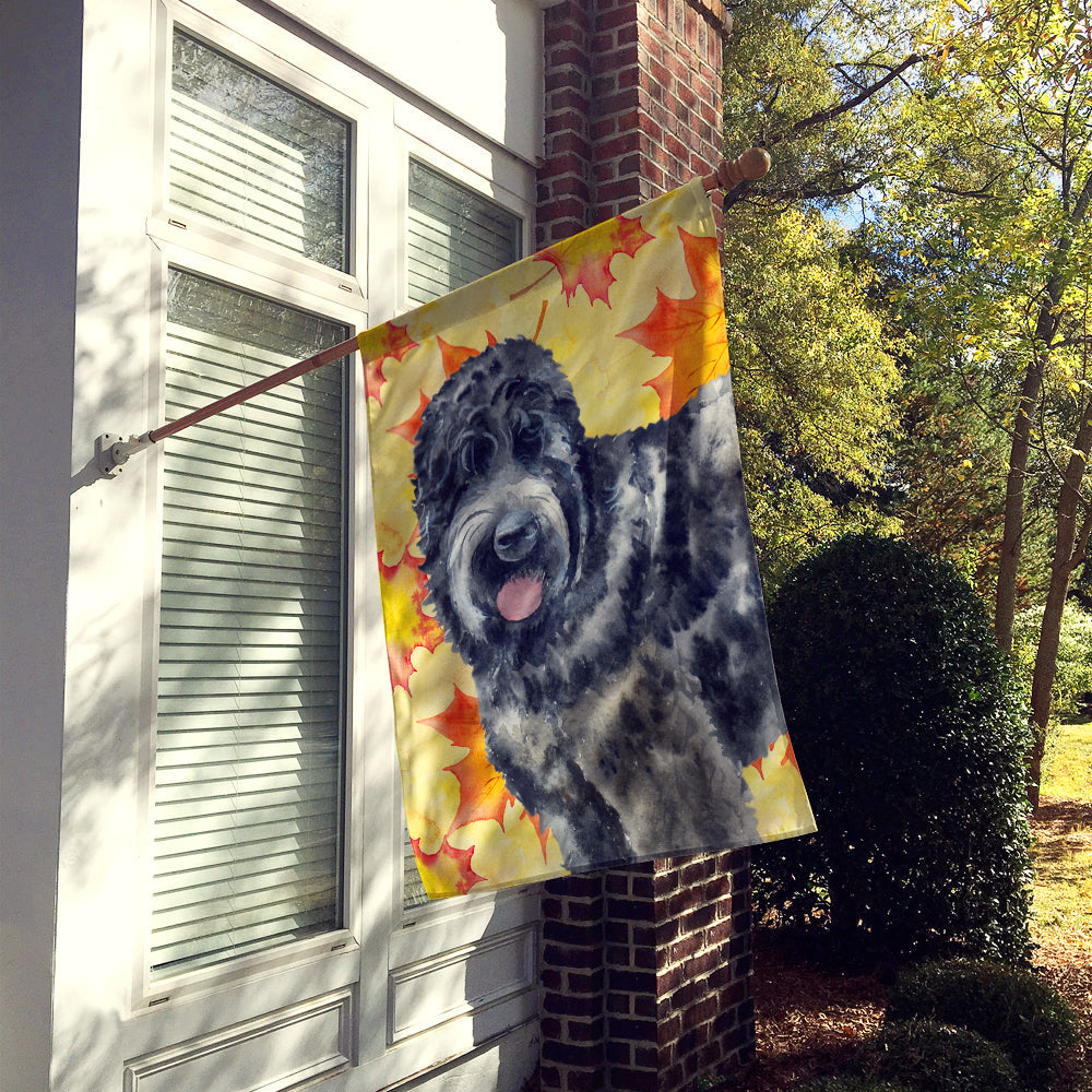 Black Russian Terrier Fall House Flag 28x40 Porch Sleeve Pole Decorative Outside Yard Banner Artwork Wall Hanging, Polyester