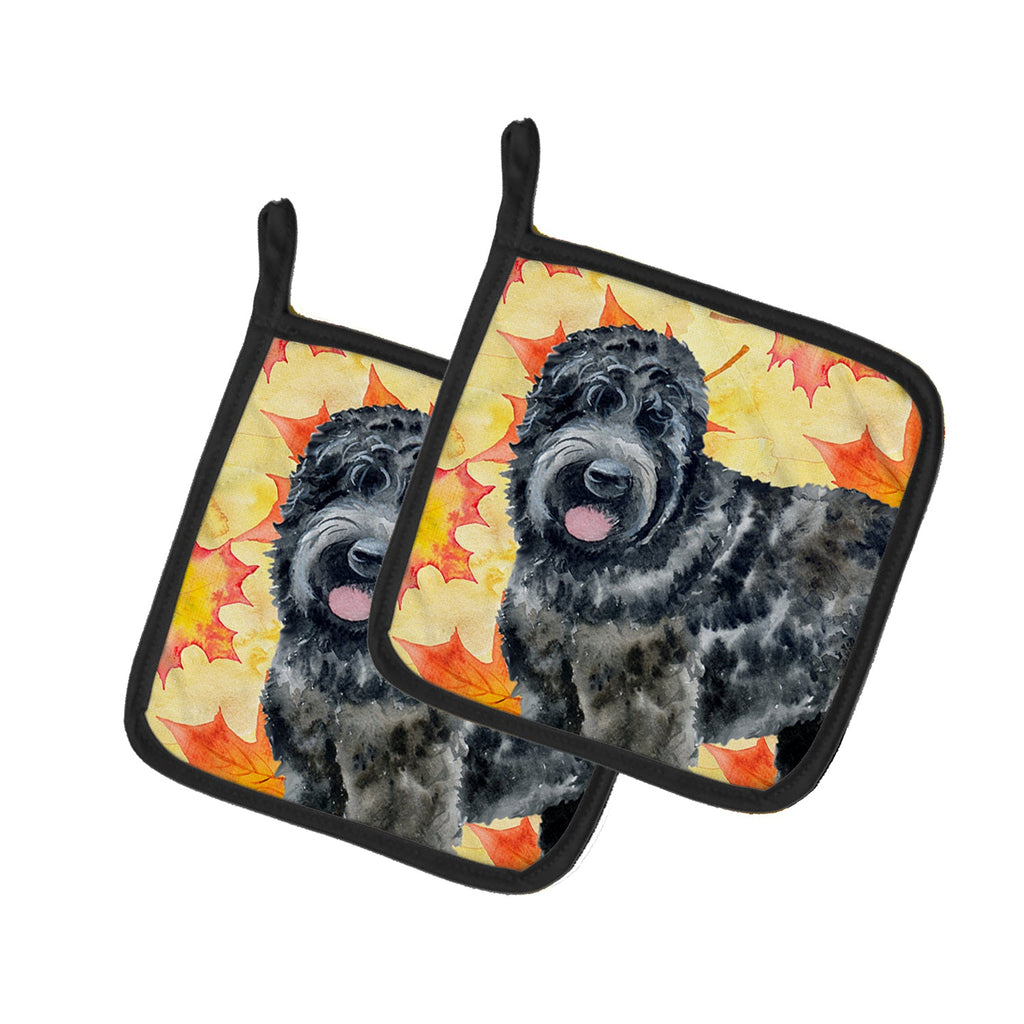 Black Russian Terrier Fall Pot Holder Set of 2 Heat Resistant Quilted Hot Pads 7.5 x 7.5 Inch, Insulated Kitchen Trivets for Cooking & Baking